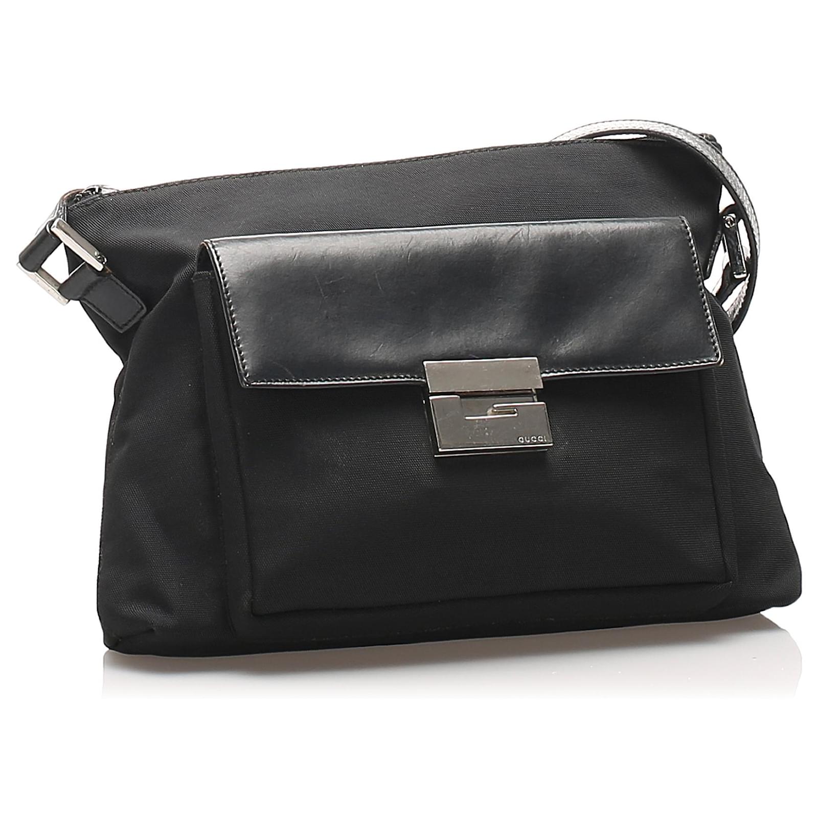 Gucci Black Canvas Shoulder Bag Leather Cloth Ponystyle calfskin Cloth