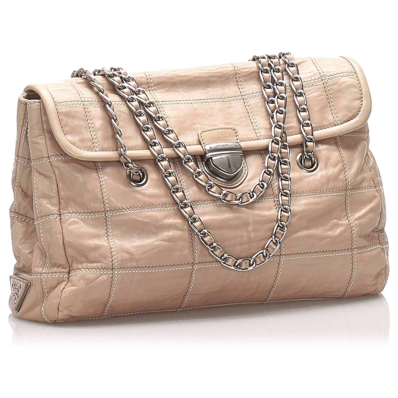 Prada Pink Impuntu Leather Chain Shoulder Bag Metal Pony-style