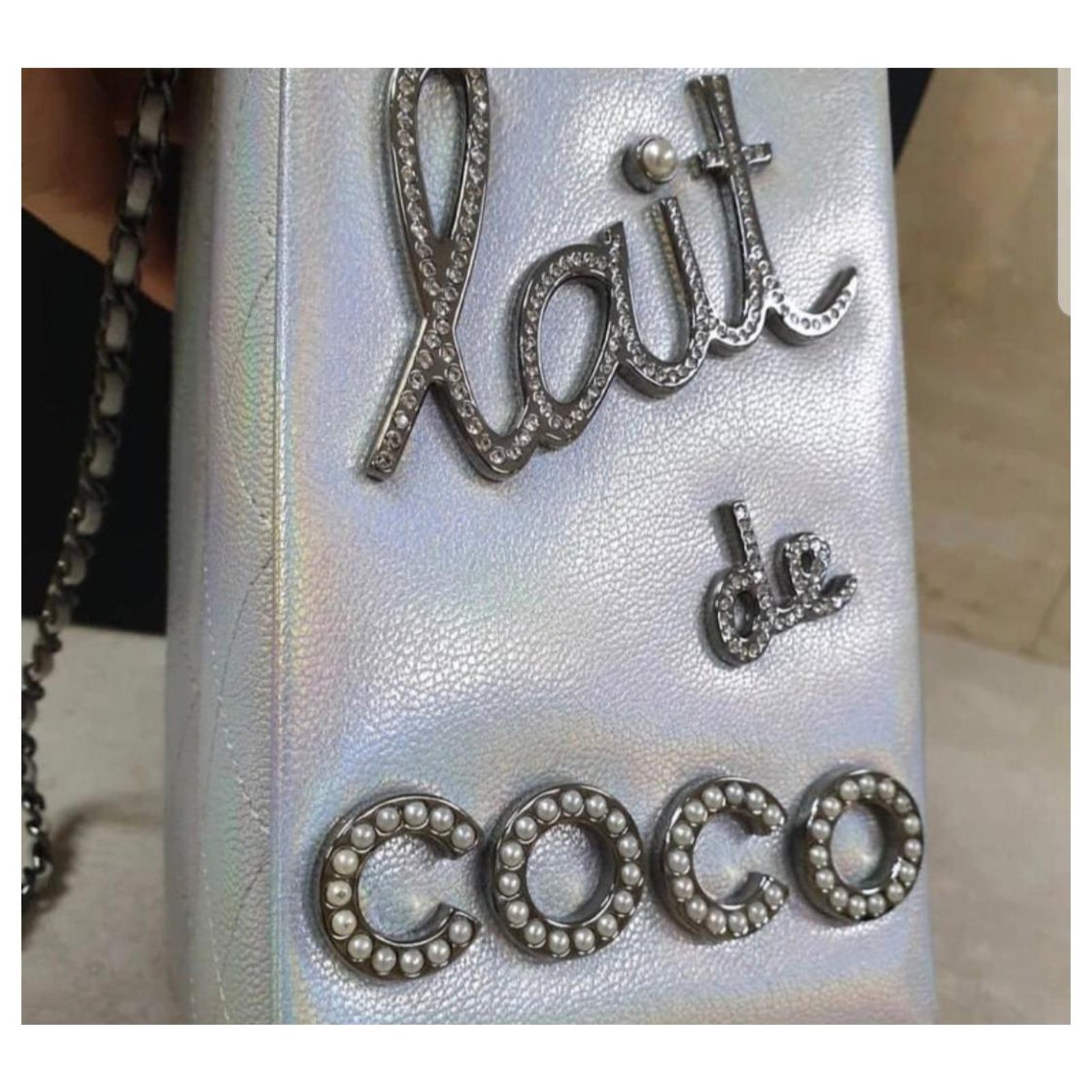 Chanel Iridescent Silver Goatskin Lait De Coco Milk Carton Bag