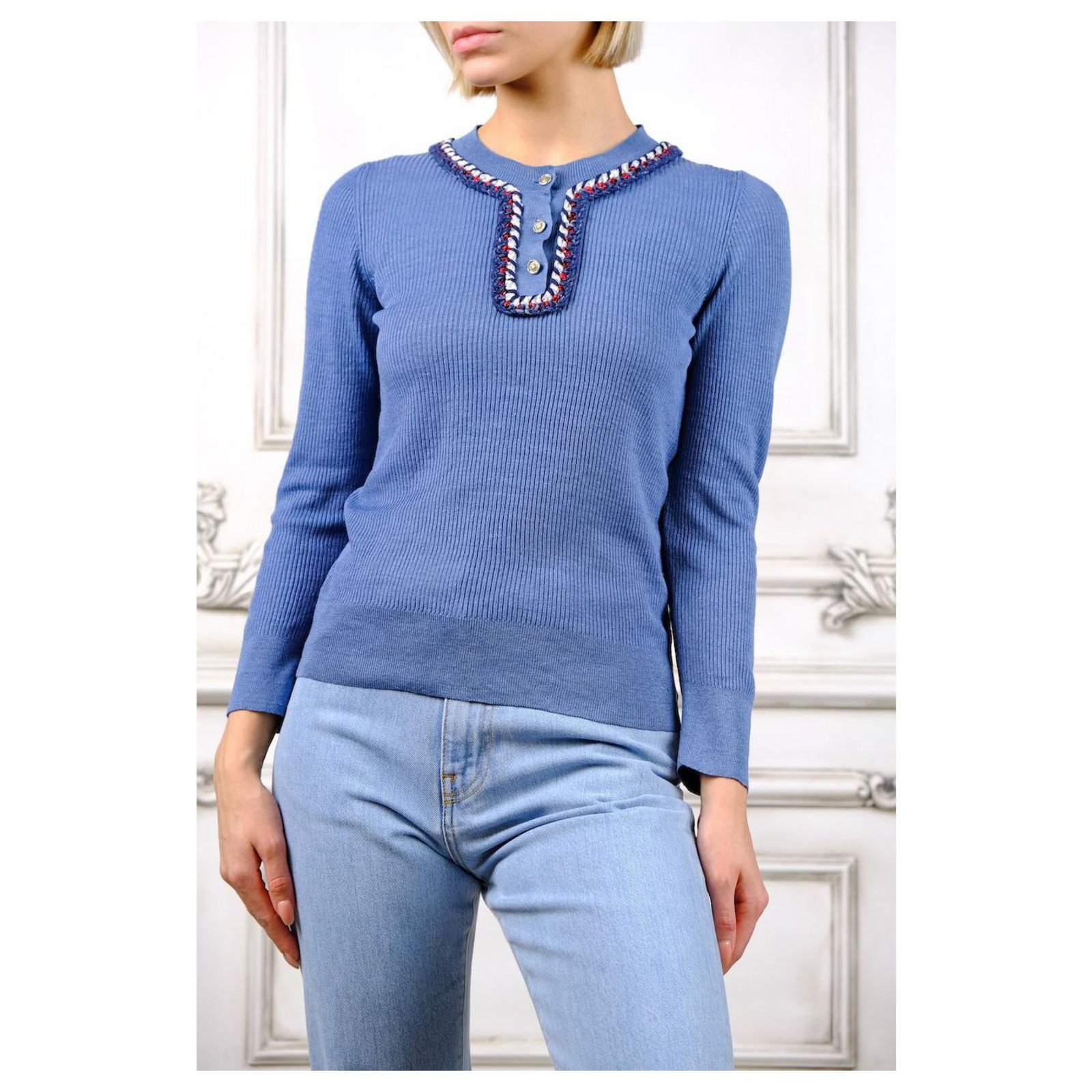 Chanel Paris-Versailles jumper Blue Cotton ref.220148 - Joli Closet