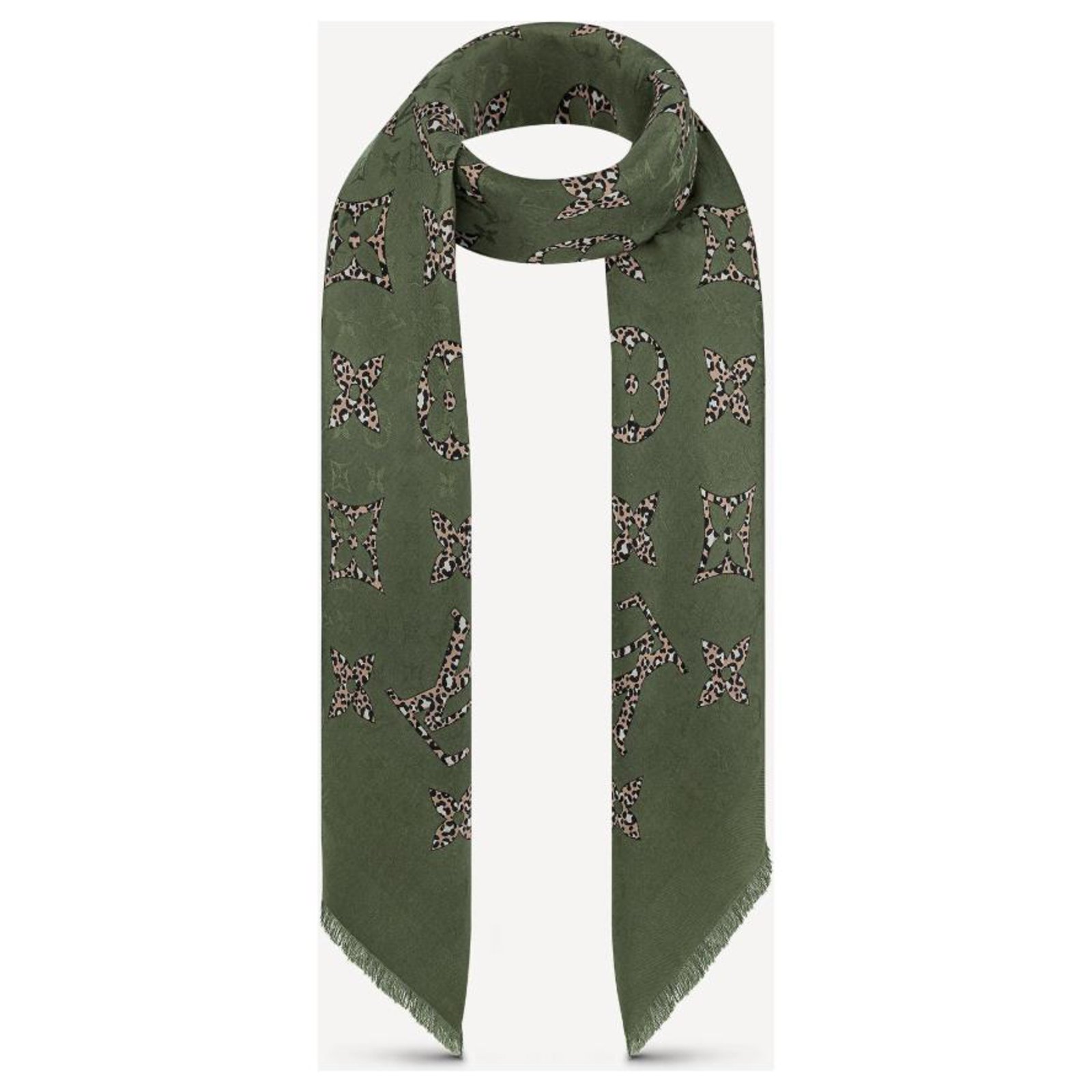Louis Vuitton Green And Giant Jungle Monogram Wool And Silk Shawl