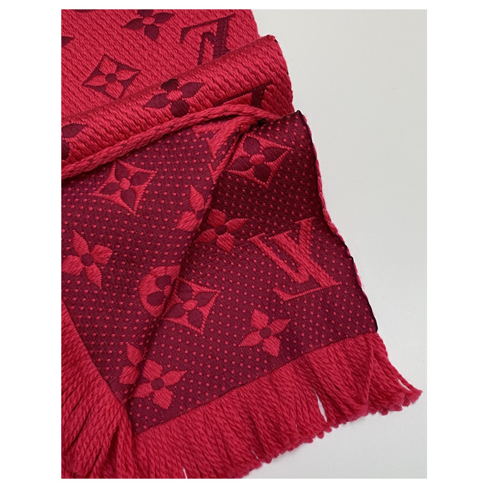 Louis Vuitton // Pink & Red Monogram Print Wool Blend Scarf – VSP
