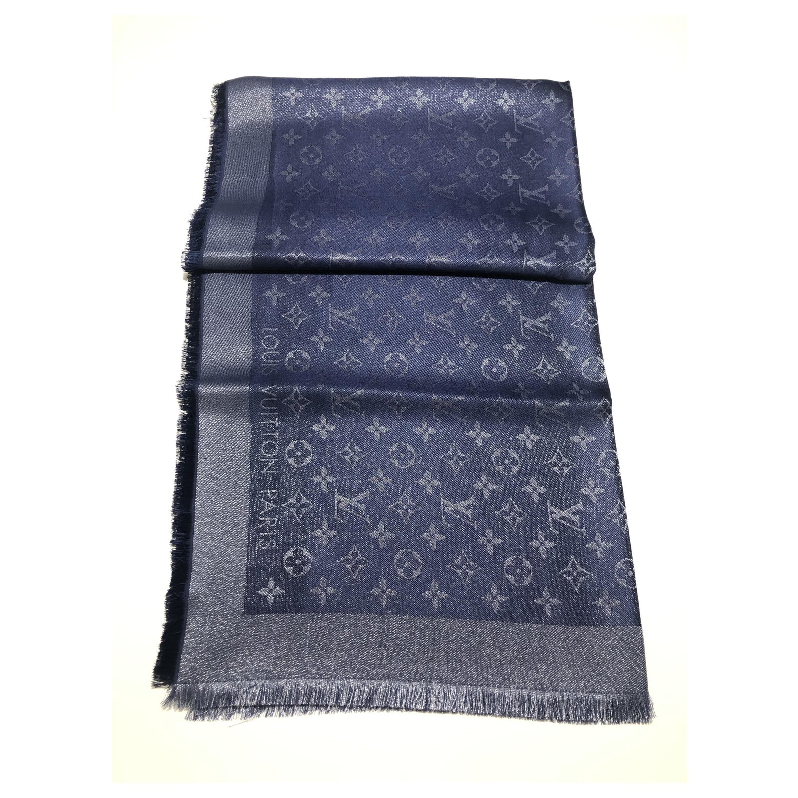 Louis Vuitton monogram shine shawl Blue Silk Wool Viscose ref