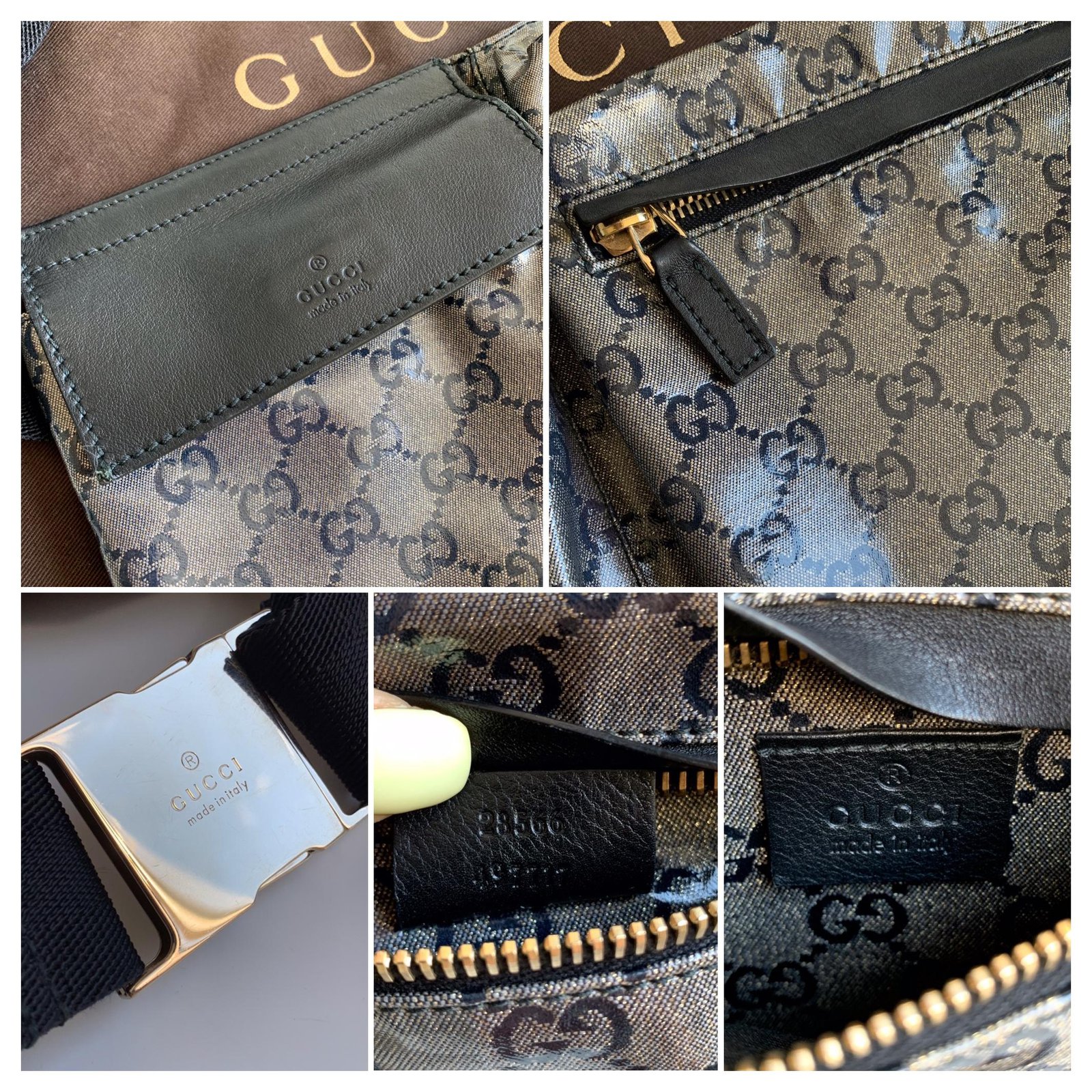 Gucci Sling bag vintage Black Grey Leather Glass ref.221256 - Joli Closet