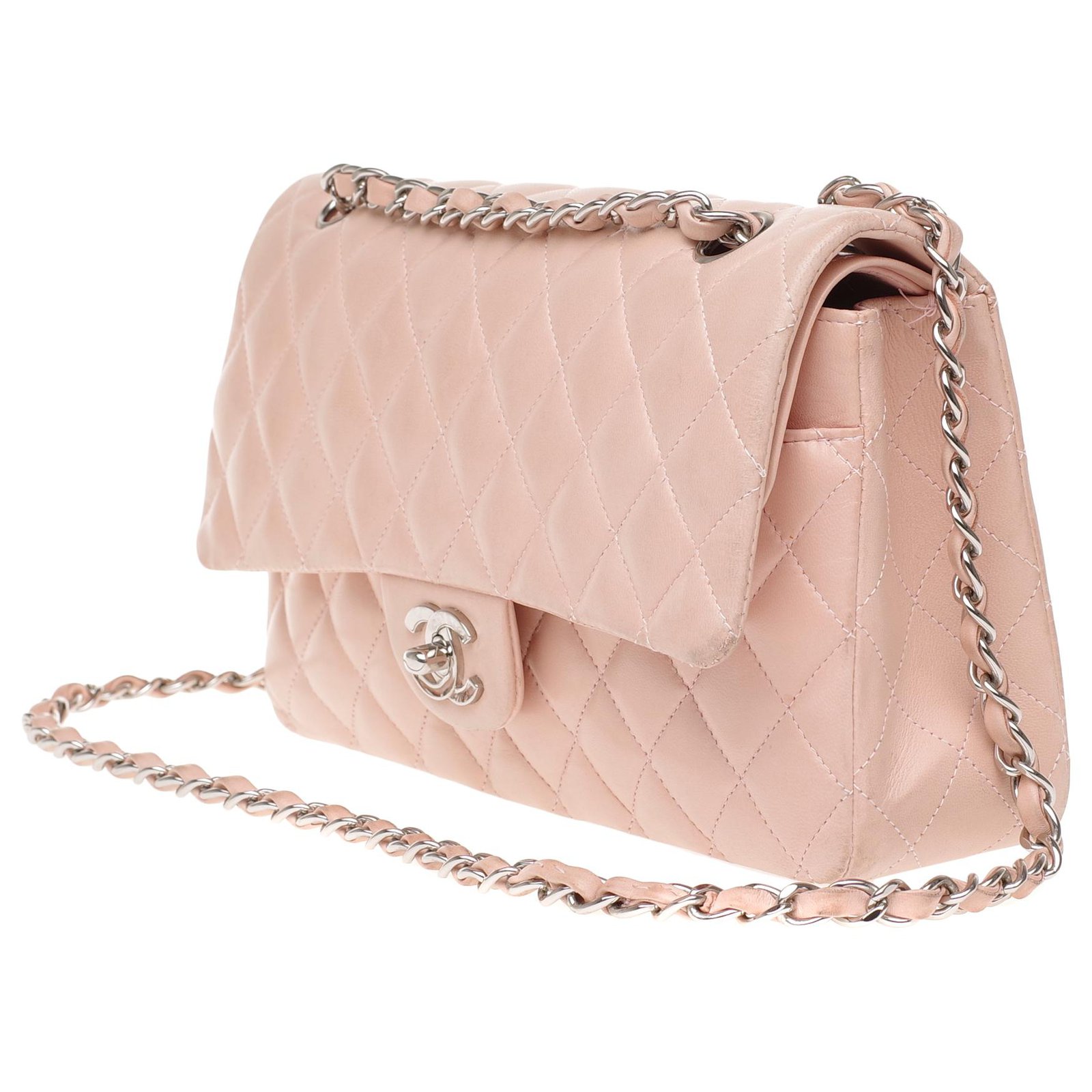 Superb Chanel Timeless medium bag (25cm) in pink quilted leather