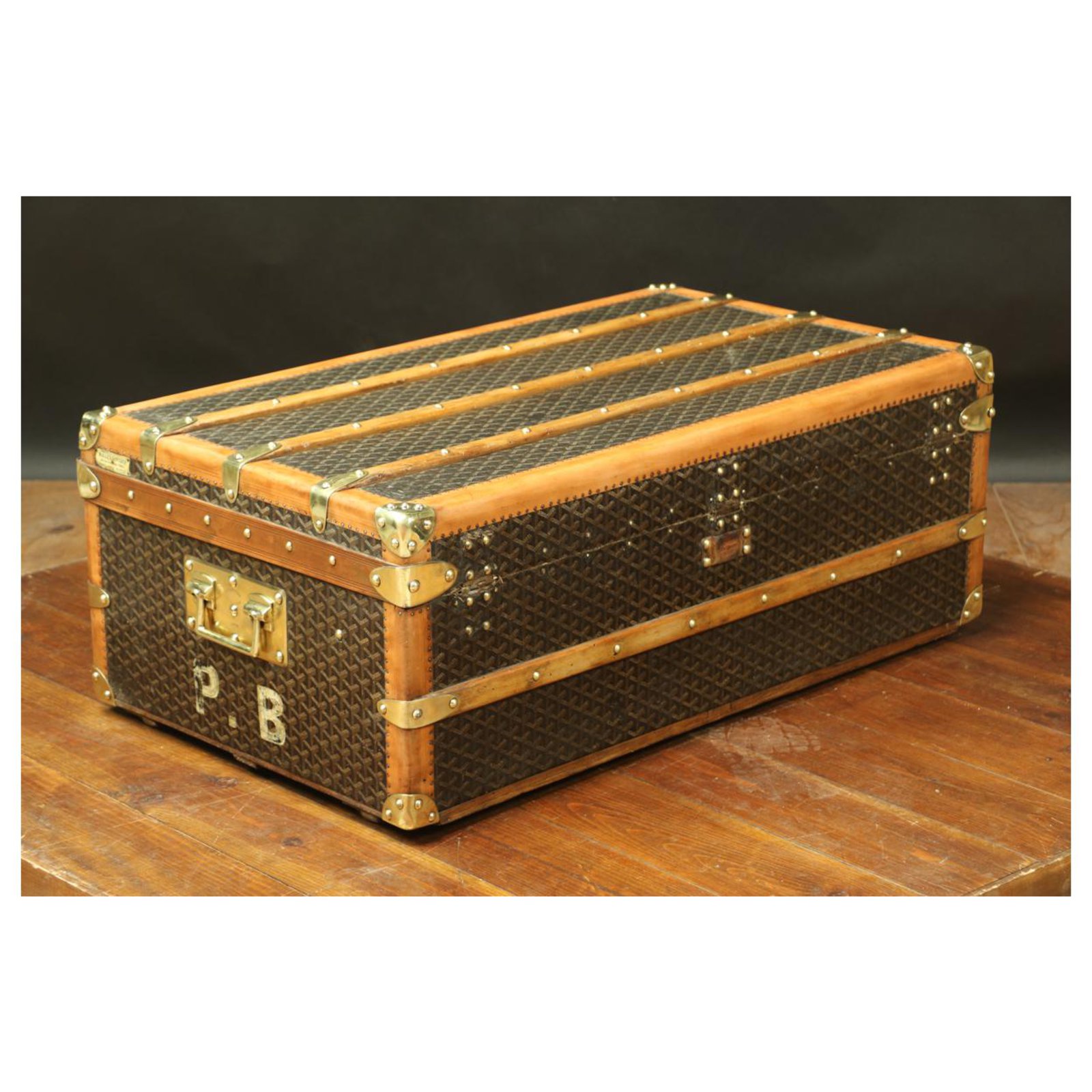 Goyard Steamer Chevron Canvas Cabin Trunk Antique Luggage Like Louis  Vuitton