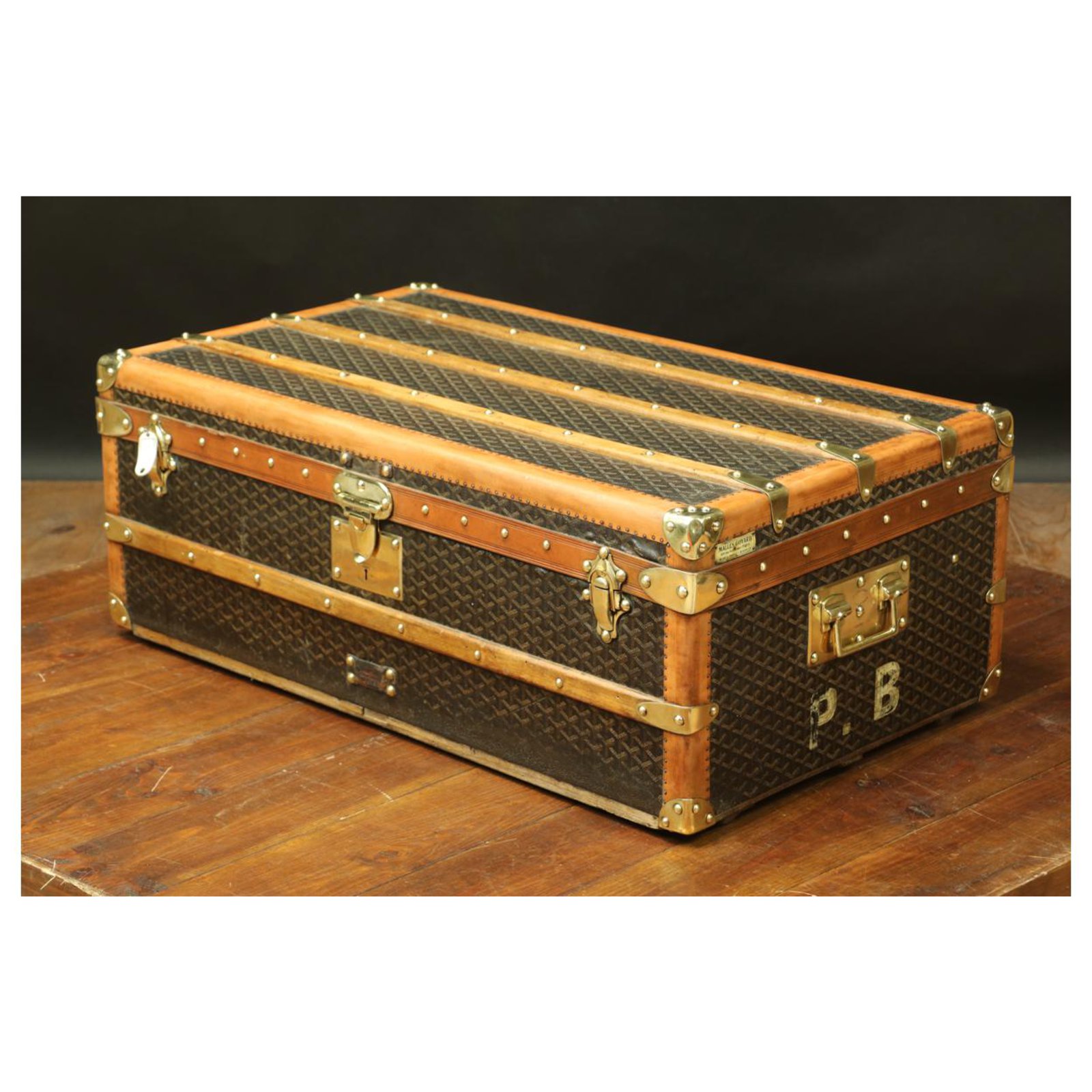 Goyard Steamer Chevron Canvas Cabin Trunk Antique Luggage Like Louis  Vuitton