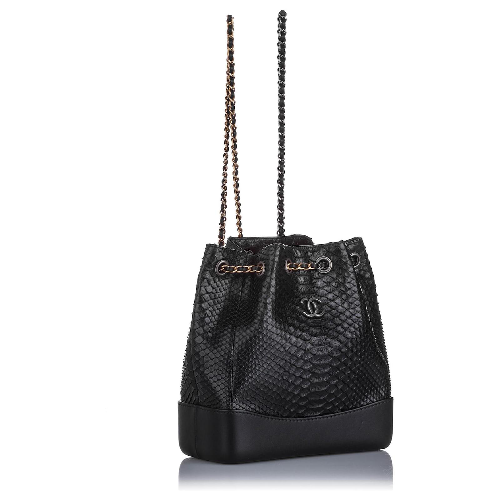 Chanel Black Gabrielle Python Backpack Leather Pony-style calfskin ref ...