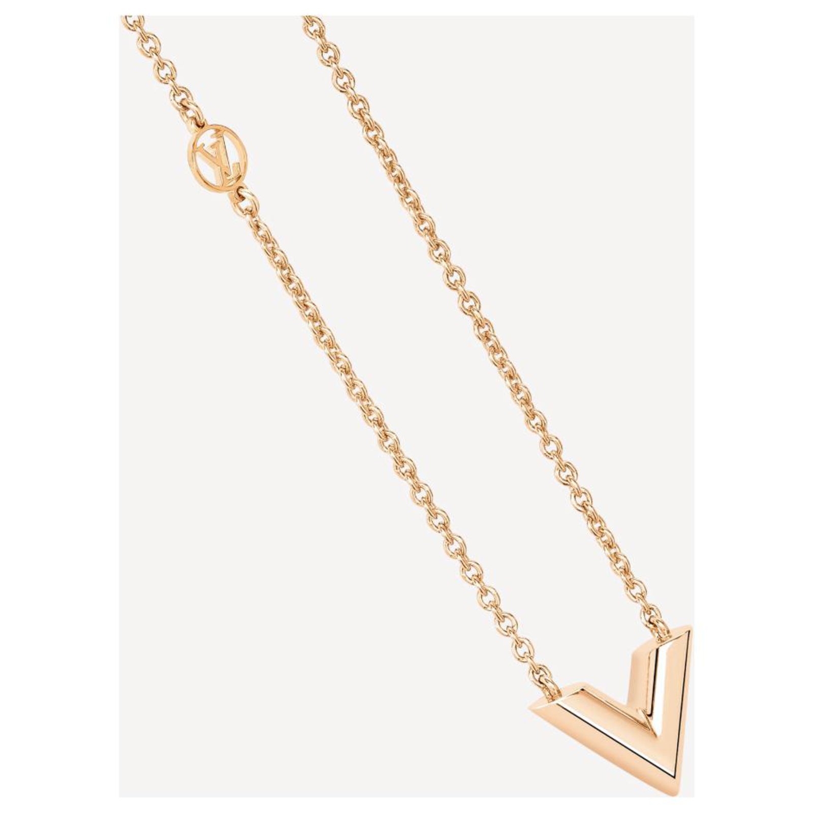 LOUIS VUITTON Logo Collier Essential V Necklace Rose Gold Italy M80137  36JG773
