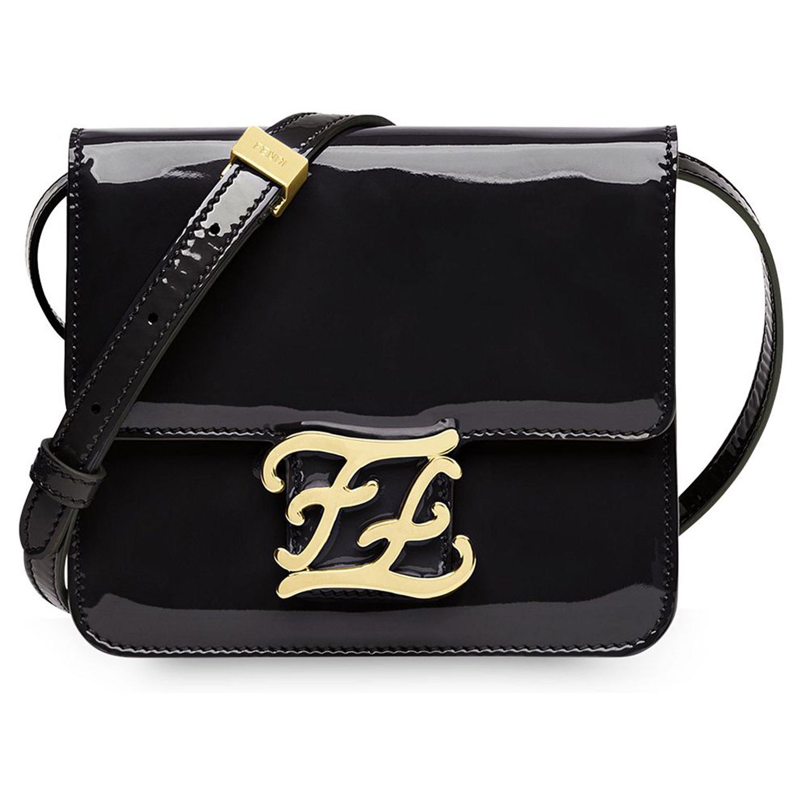 Fendi Black Karligraphy Patent Leather Crossbody Bag ref.223057 Joli
