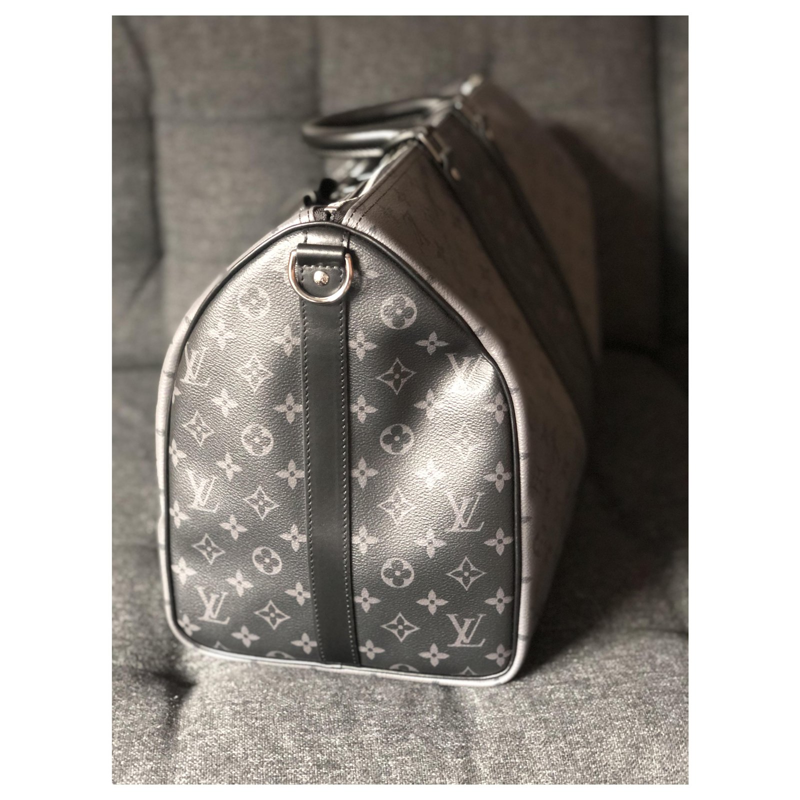 Louis Vuitton LV Keepall eclipse reverse Grey Leather ref.223179
