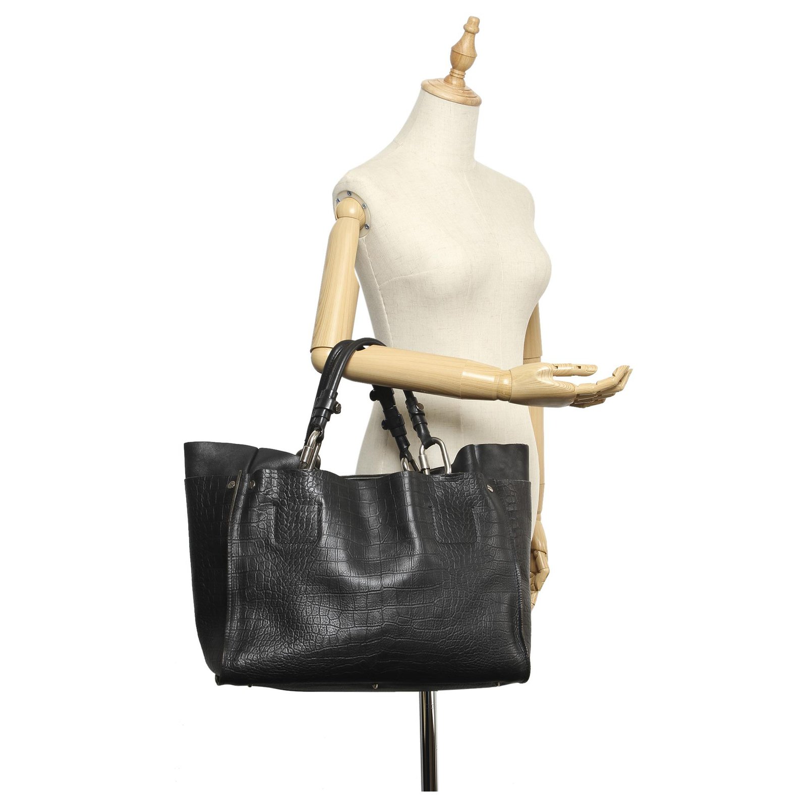 Chloé Chloe Black Cyndi Embossed Leather Tote Bag Pony-style