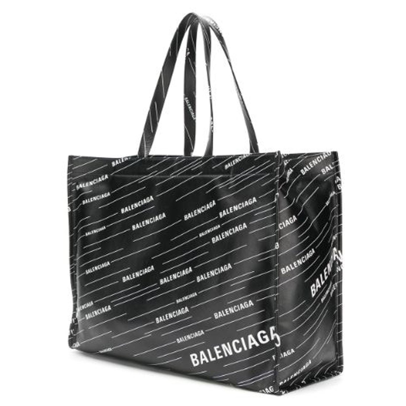 Balenciaga Black Logomania Leather Tote Bag White Pony-style calfskin ...