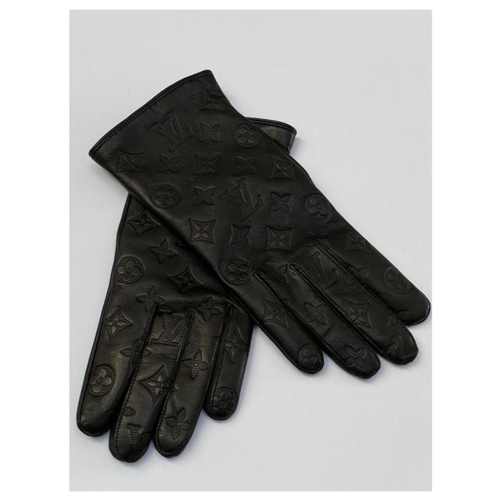 Louis Vuitton, Accessories, Lv Black Leather Tall Gloves With Logo Sm