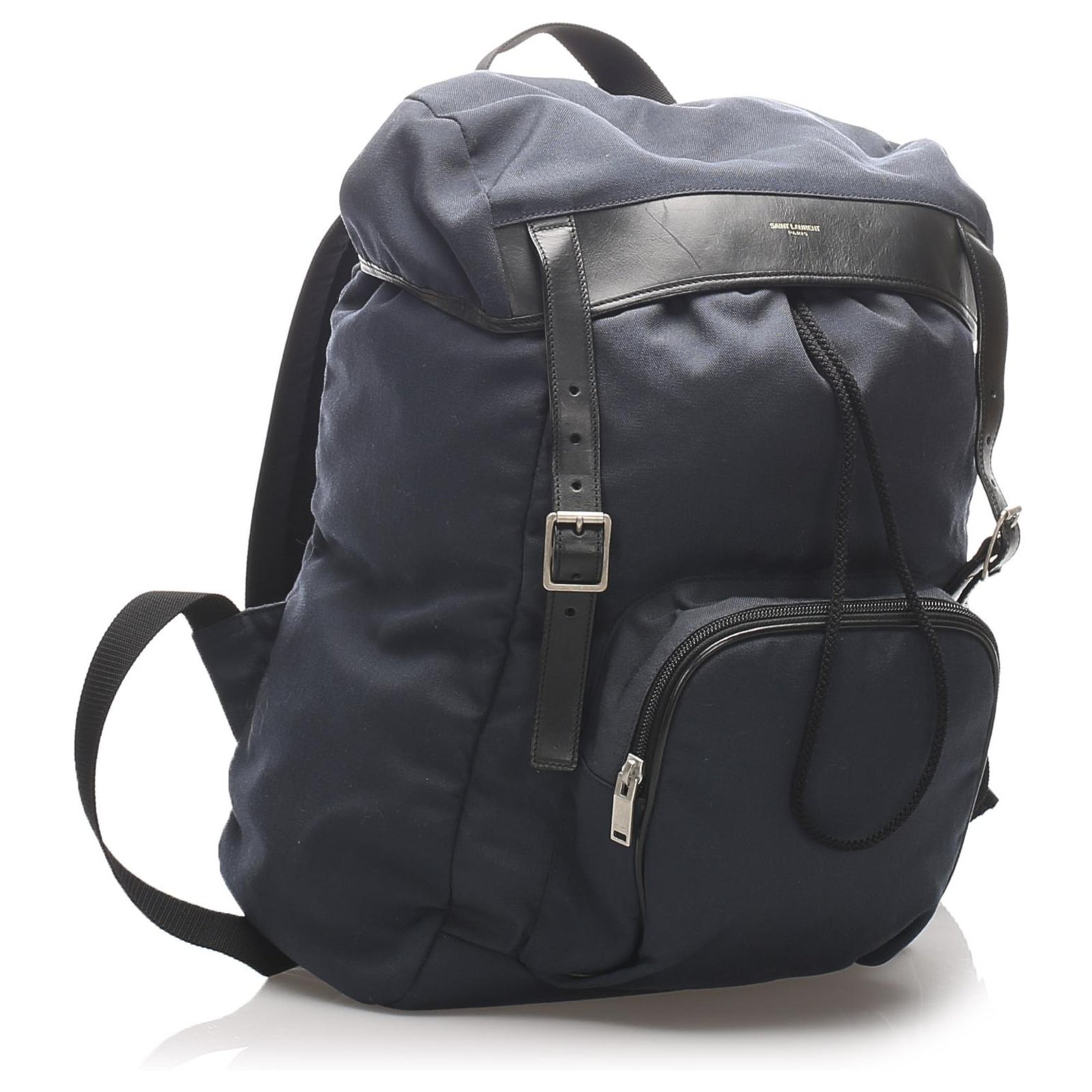 Yves Saint Laurent YSL Blue Utilitarian Hunting Canvas Backpack