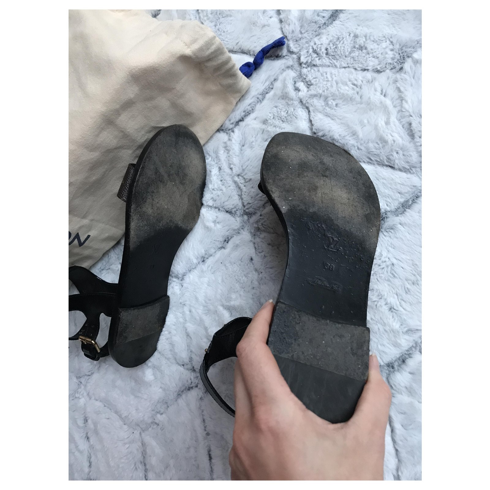 Louis Vuitton gladiator sandals Black Dark brown Leather ref