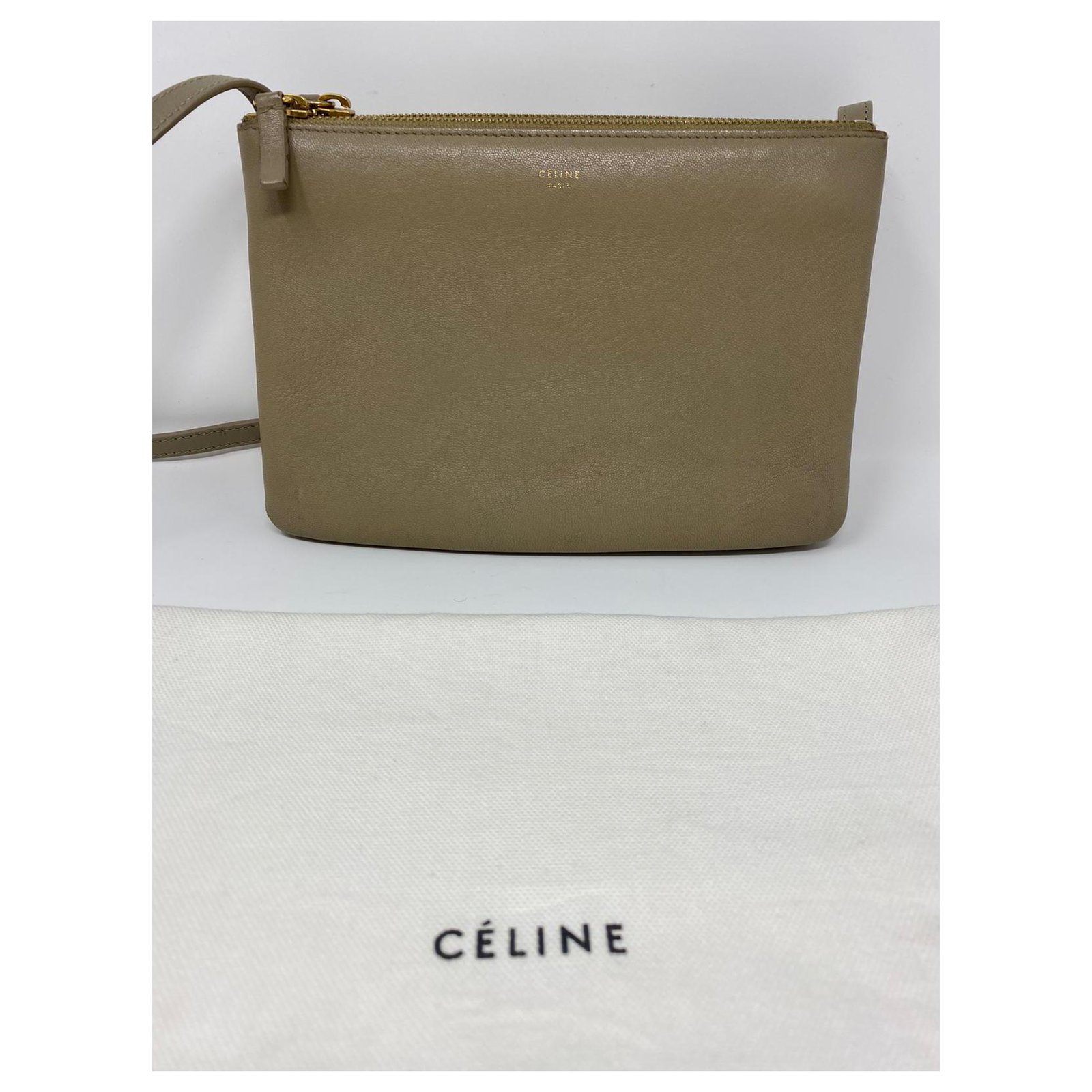 Céline CELINE TRIO BAG IN SMOOTH LAMBSKIN Beige Leather ref.224743 ...