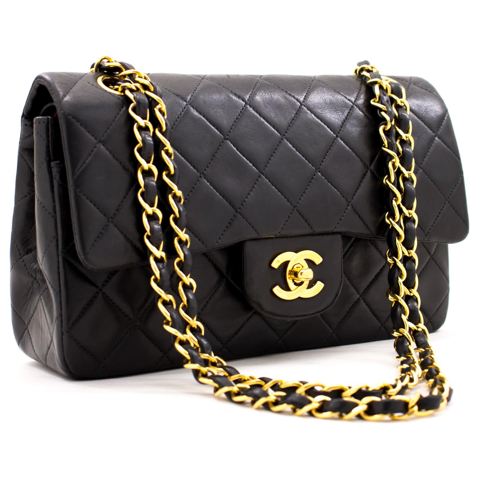 Chanel Chanel 2 55 gef tterte Klappe 9 Chain Shoulder Bag Black  