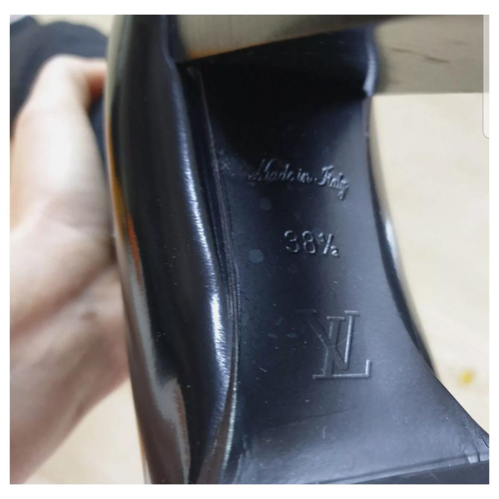 Louis Vuitton Patent Leather Knit Over Knee Boots Sz. 38,5 Black