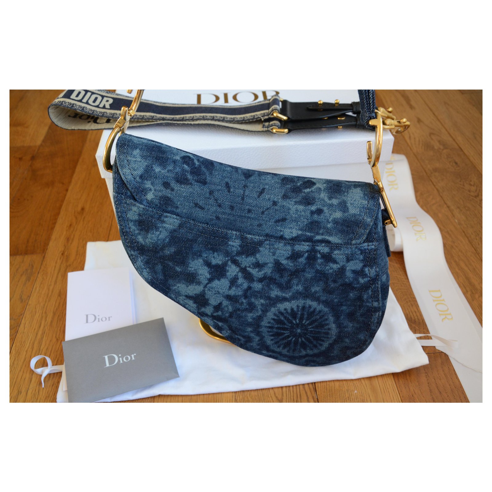 Dior Saddle KaleiDiorscopic bag Blue Golden Dark blue Cloth Denim  ref.225236 - Joli Closet