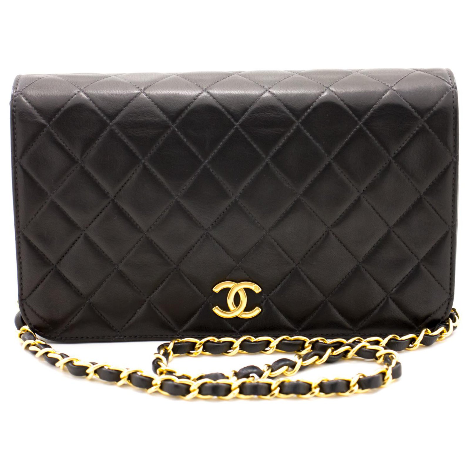 CHANEL Chain Shoulder Bag Clutch Black Quilted Flap Lambskin Purse Leather  ref.226136 - Joli Closet