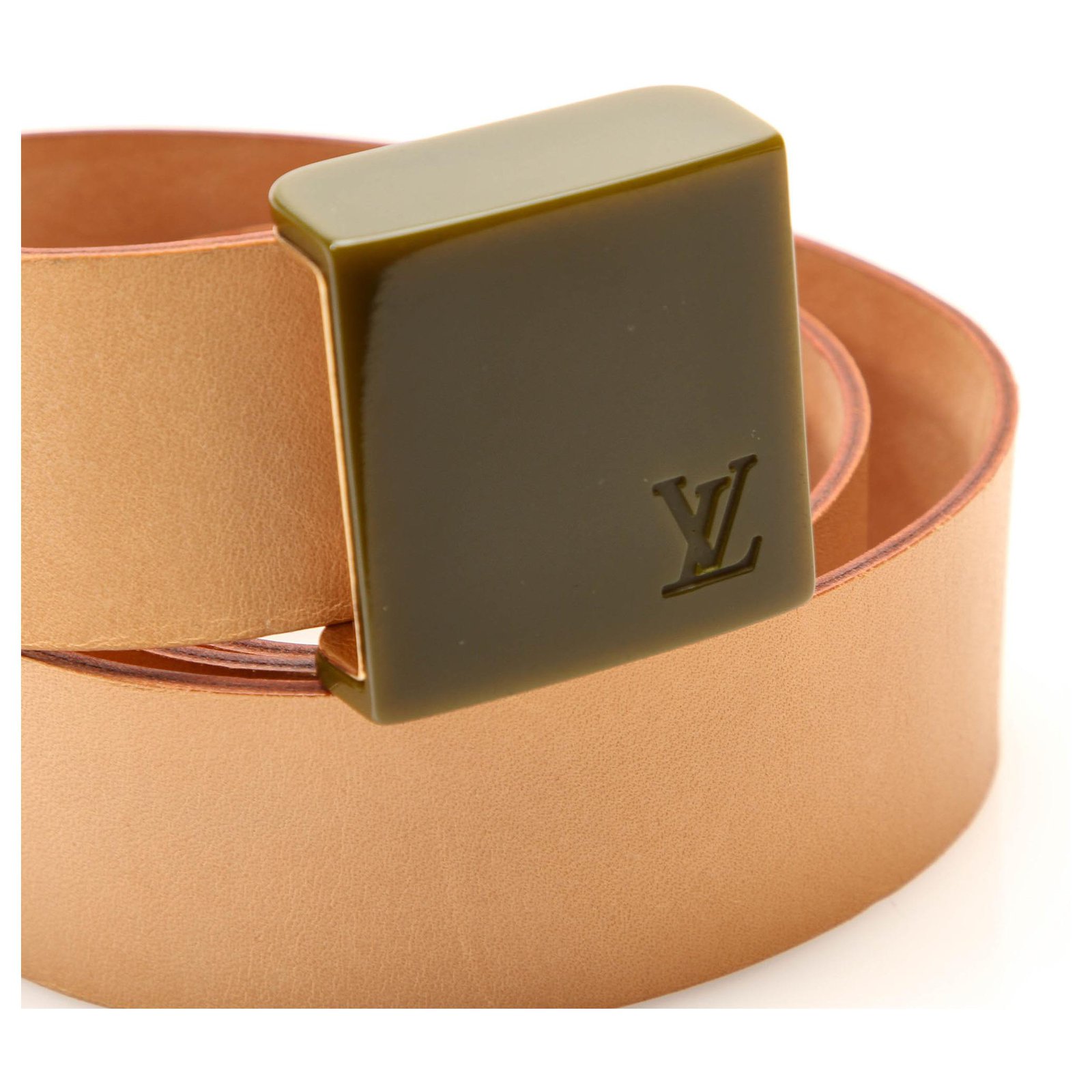 Louis Vuitton Pink Leather Belt Green Dark green Plastic Pony