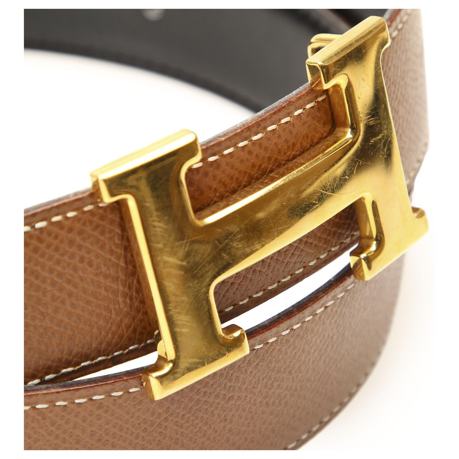 Hermès Hermes Brown Constance Leather Belt Beige Golden Metal Pony-style  calfskin ref.488983 - Joli Closet