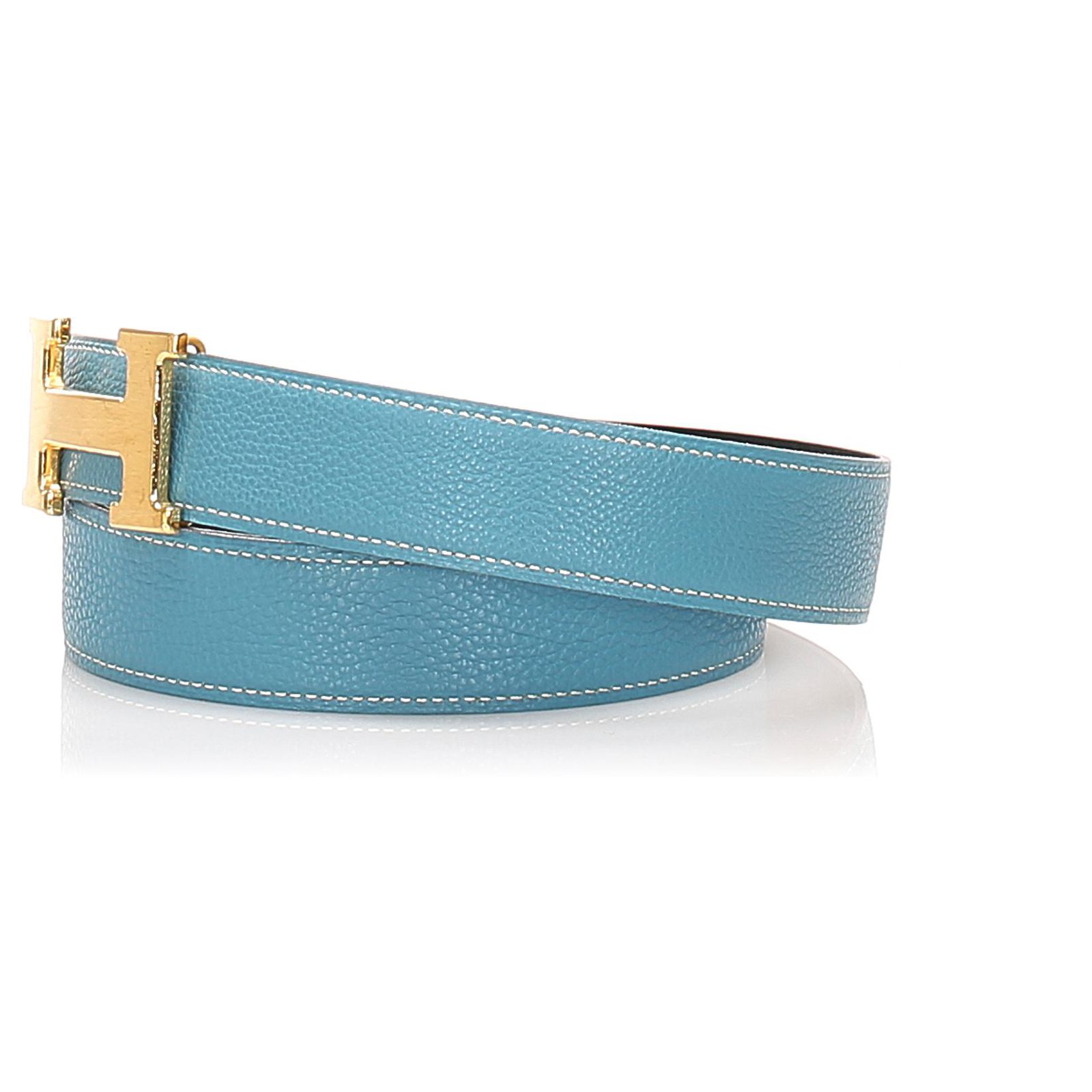 Hermès Hermes Blue Constance Belt Golden Leather Metal Pony-style ...