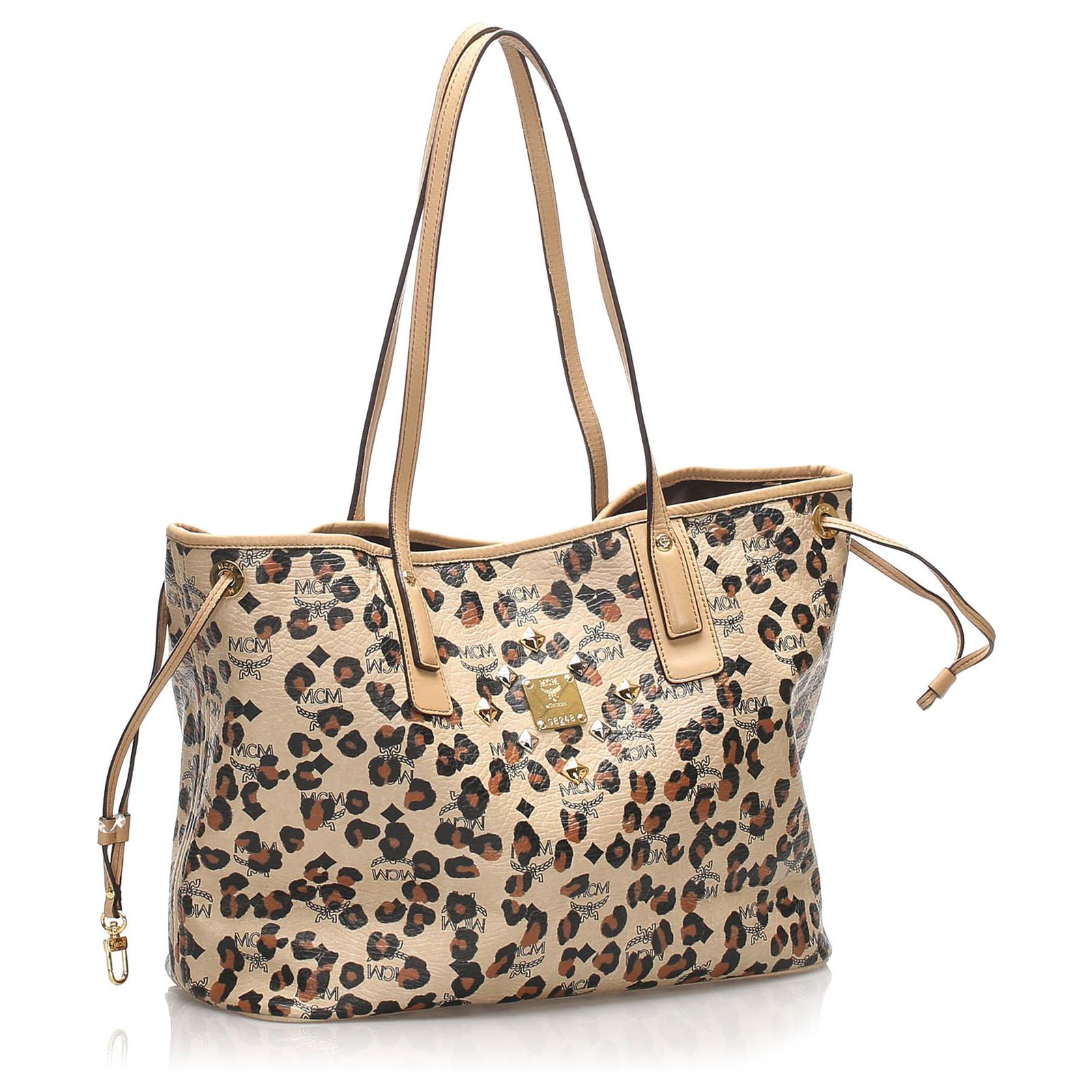 animal-print leather backpack, MCM