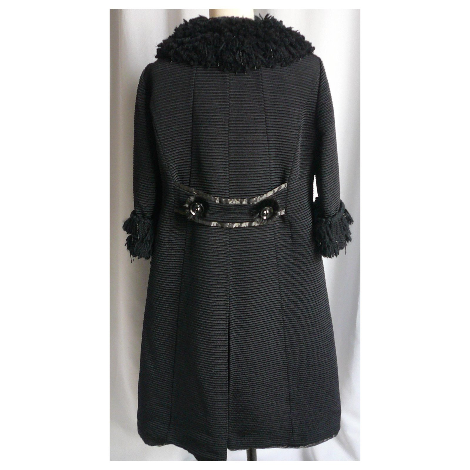 LOUIS VUITTON Chic black coat with mink buttons T40 Silk Cotton
