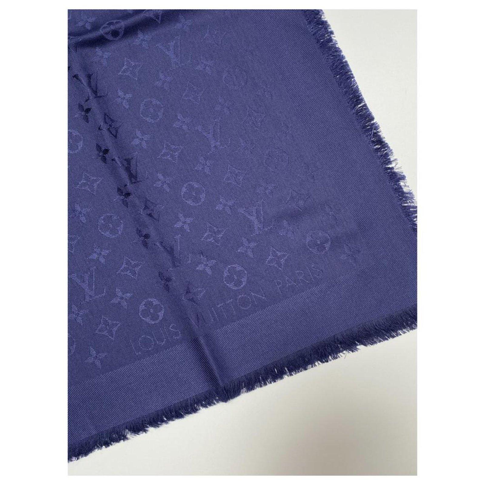 Louis Vuitton Night Blue Monogram Silk Wool Scarf Shawl M72412