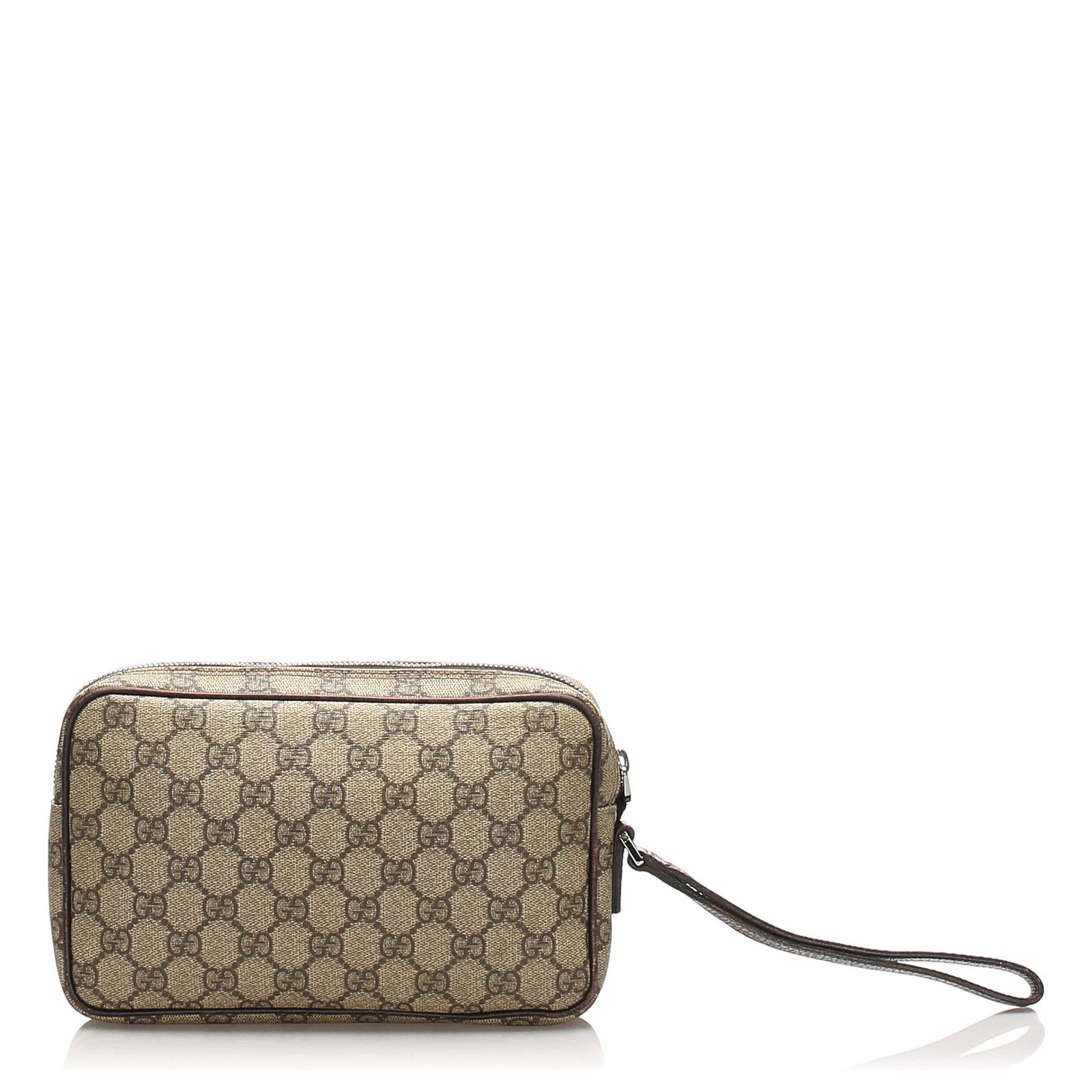 Gucci Brown GG Supreme Clutch Bag Beige Leather Cloth Pony-style calfskin  Cloth ref.228406 - Joli Closet