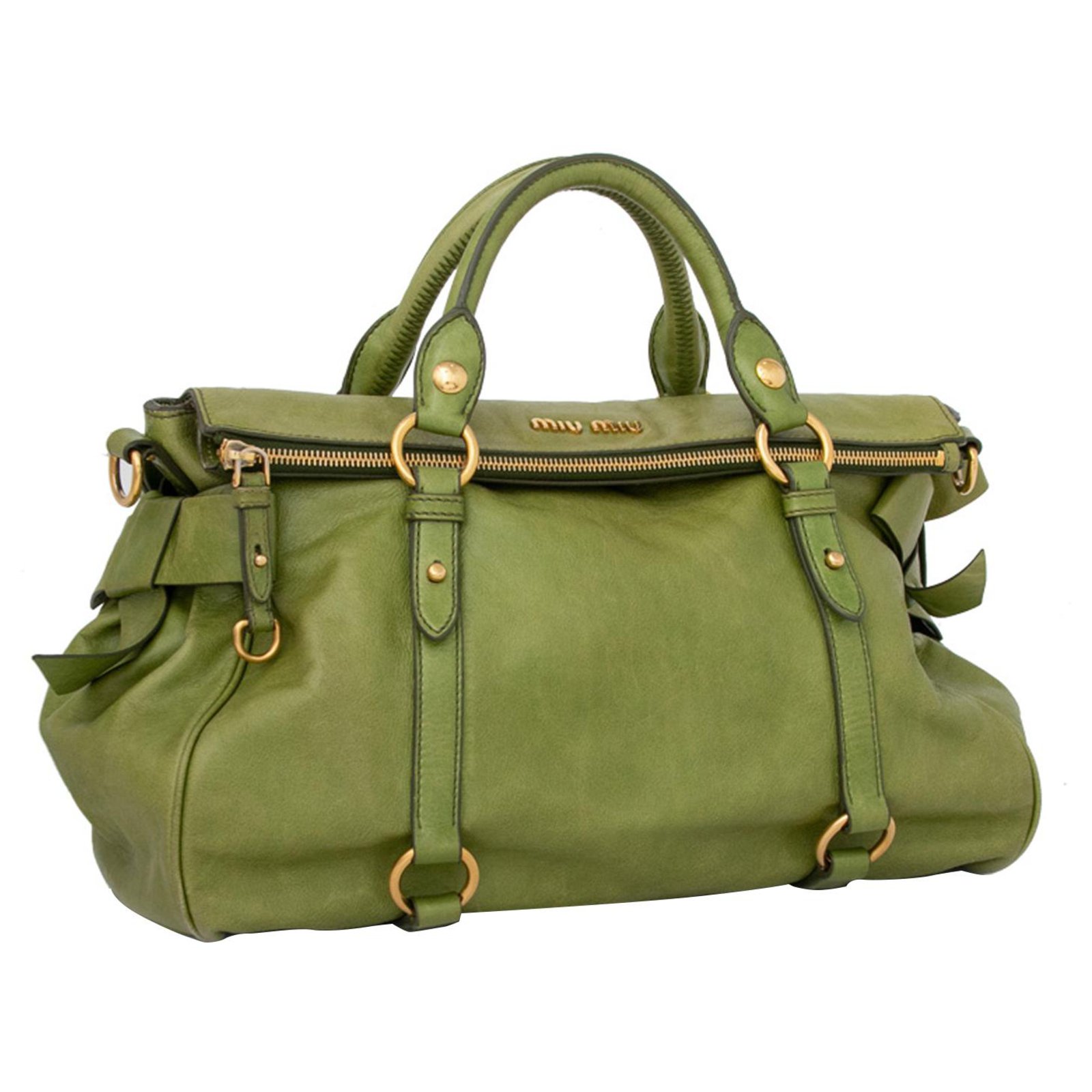 Miu Miu Green Vitello Lux Bow Satchel Light green Leather Pony-style  calfskin ref.229379 - Joli Closet