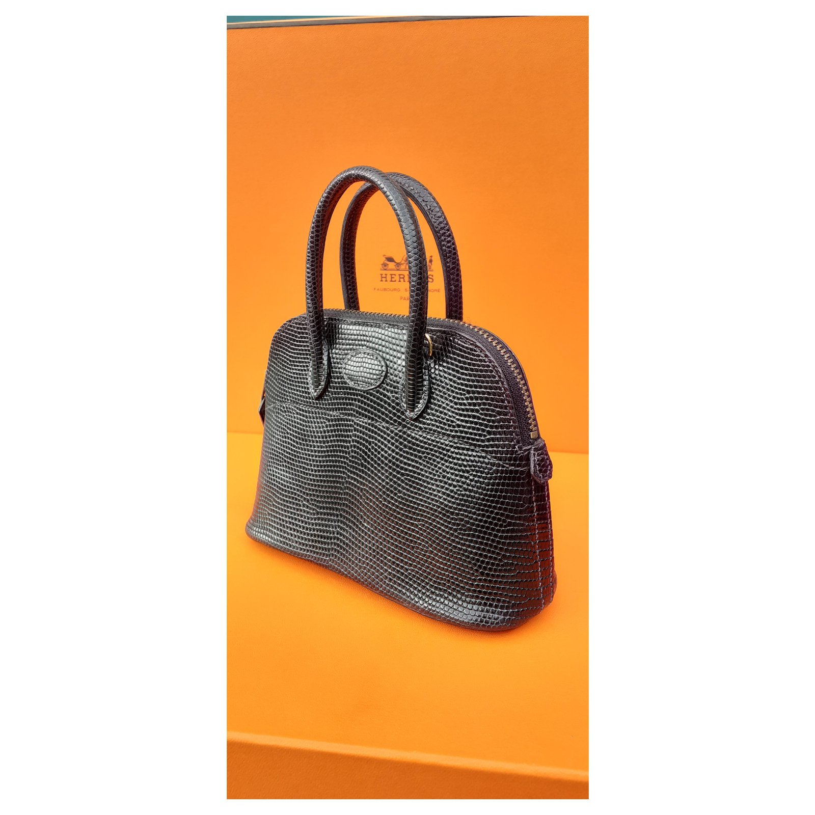 Exceptional Hermès Micro Bolide Bag Black Lizard Golden Hdw 16 cm