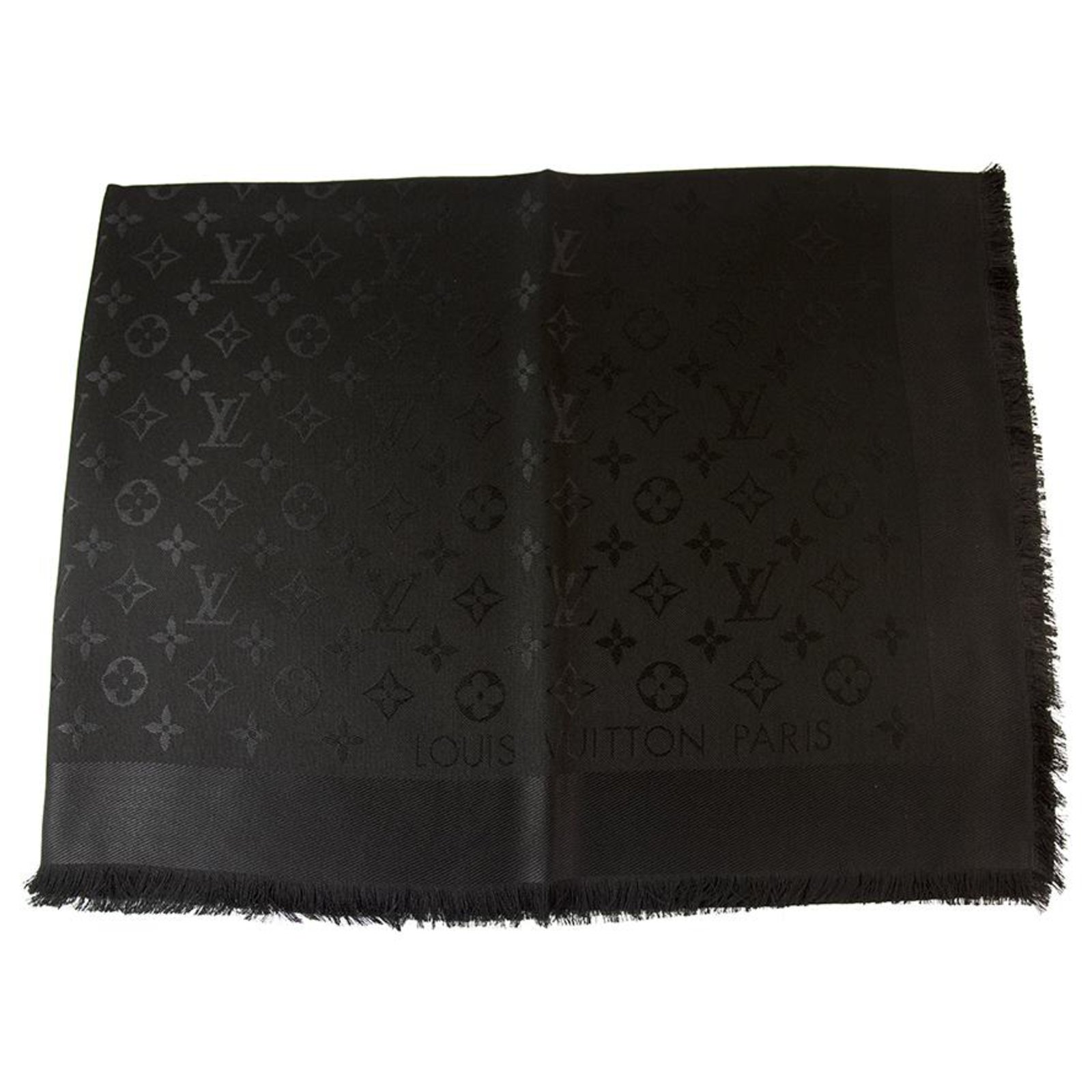 Louis Vuitton monogram black Tone on tone shawl weaved jacquard silk M71329
