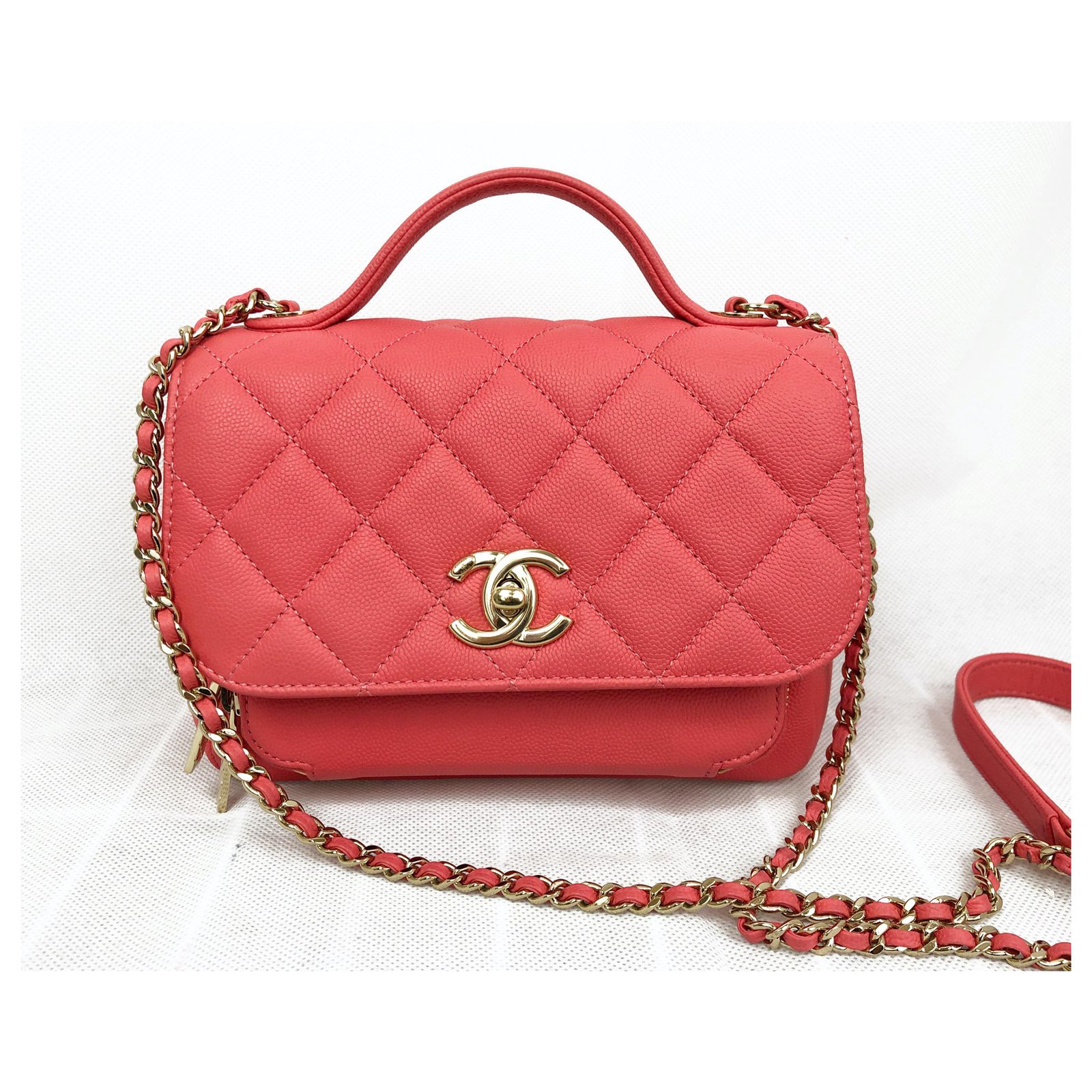 Coco Handle Chanel Business Affinity Rose coral bag Pink Leather