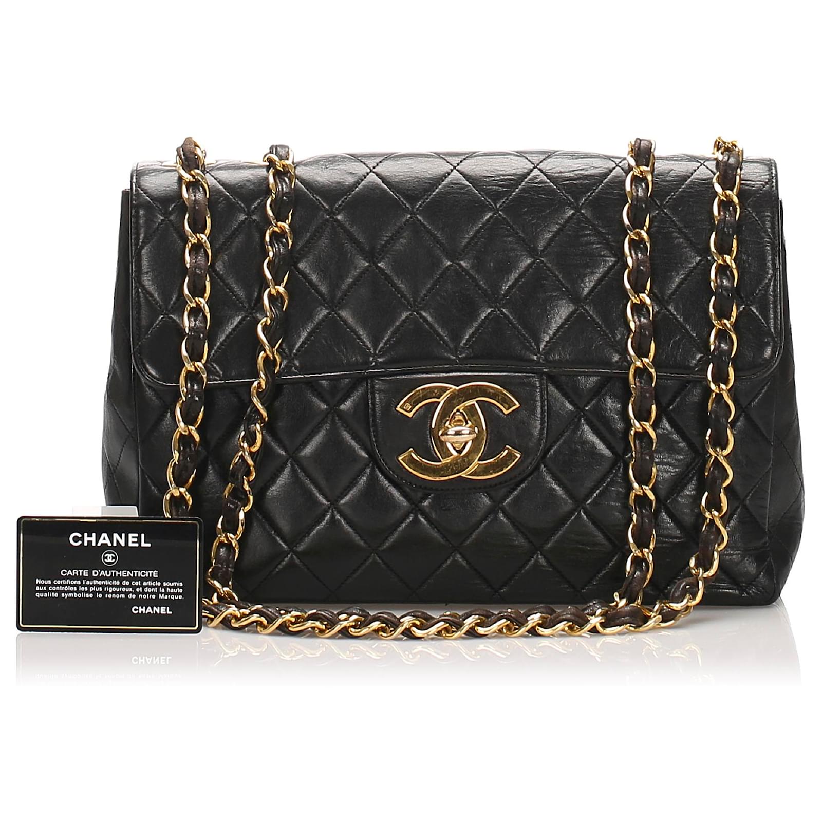 Chanel Black Jumbo Classic Lambskin Single Flap Bag Leather ref