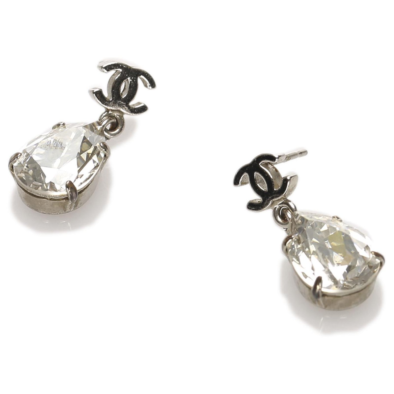 Chanel Silver CC Teardrop Earrings Silvery Metal ref.231459 - Joli