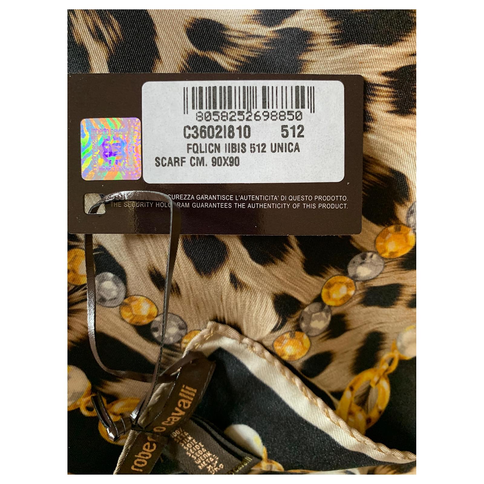 Foulard Carré En Soie Roberto Cavalli Vintage - 88 X 89 Cm, Beige, Occasion En Mousseline