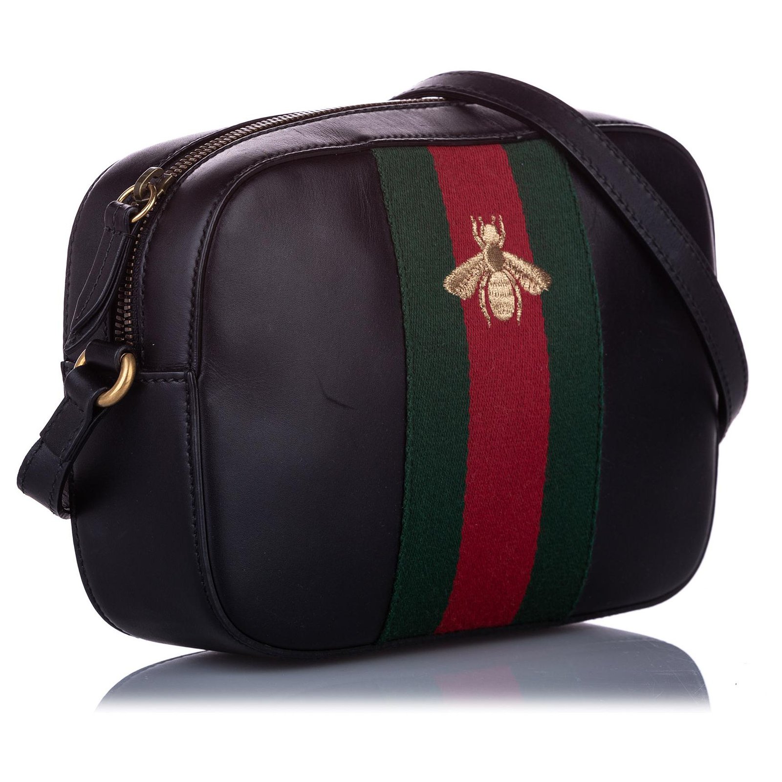 Gucci Gucci Black Webby Bee Leather 