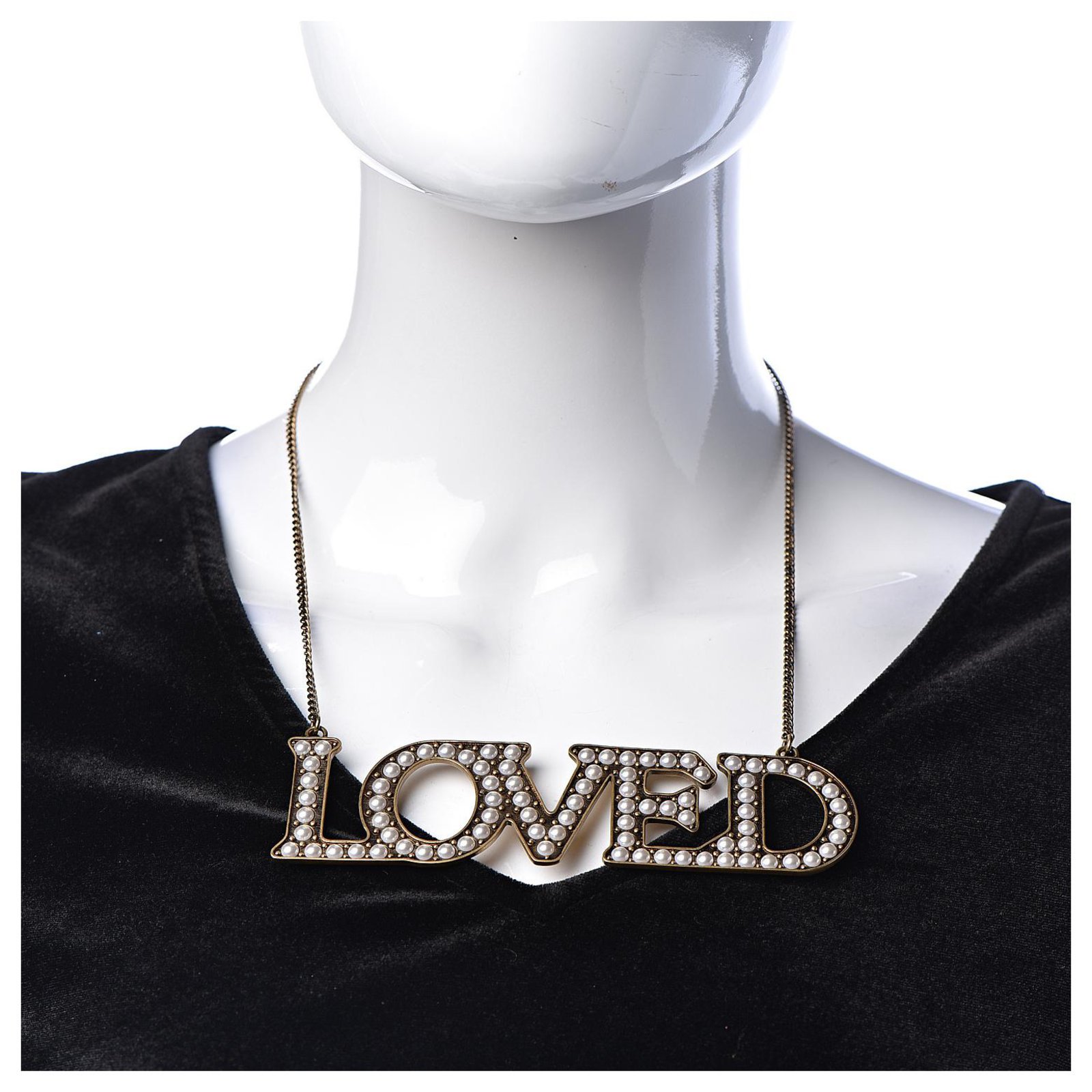 Gucci GUCCI Gold Pearl 'Loved' Necklace 