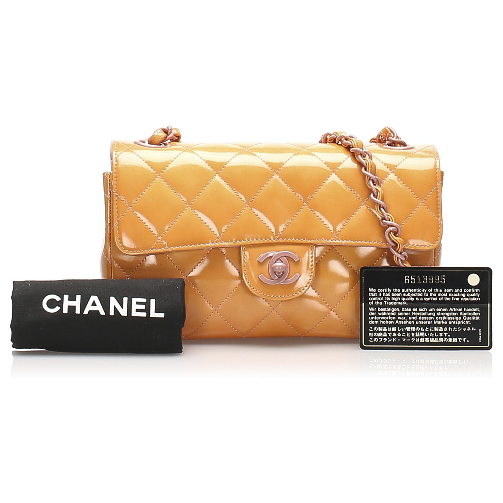 Chanel Orange Quilted Patent Leather Classic Rectangular Mini Flap Bag
