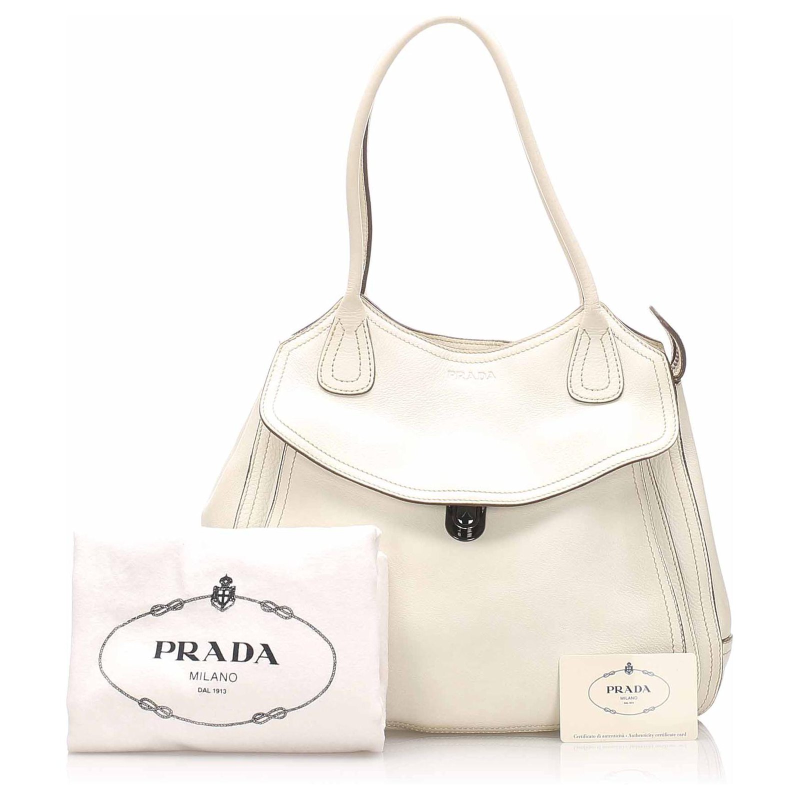 prada white handbag leather