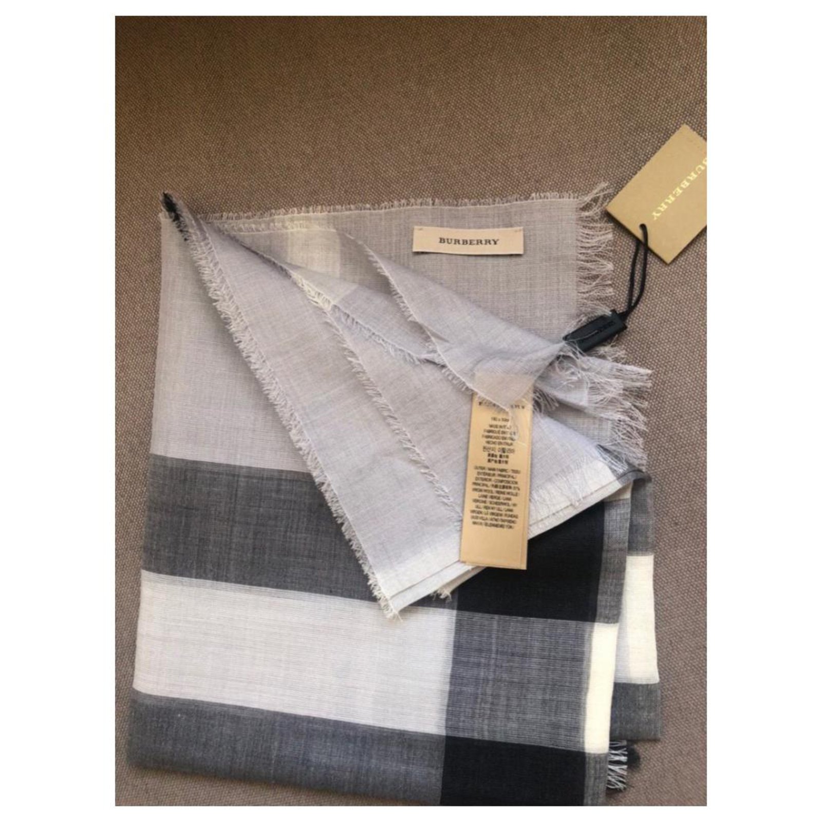 Burberry Grey Wool Silk Check Scarf