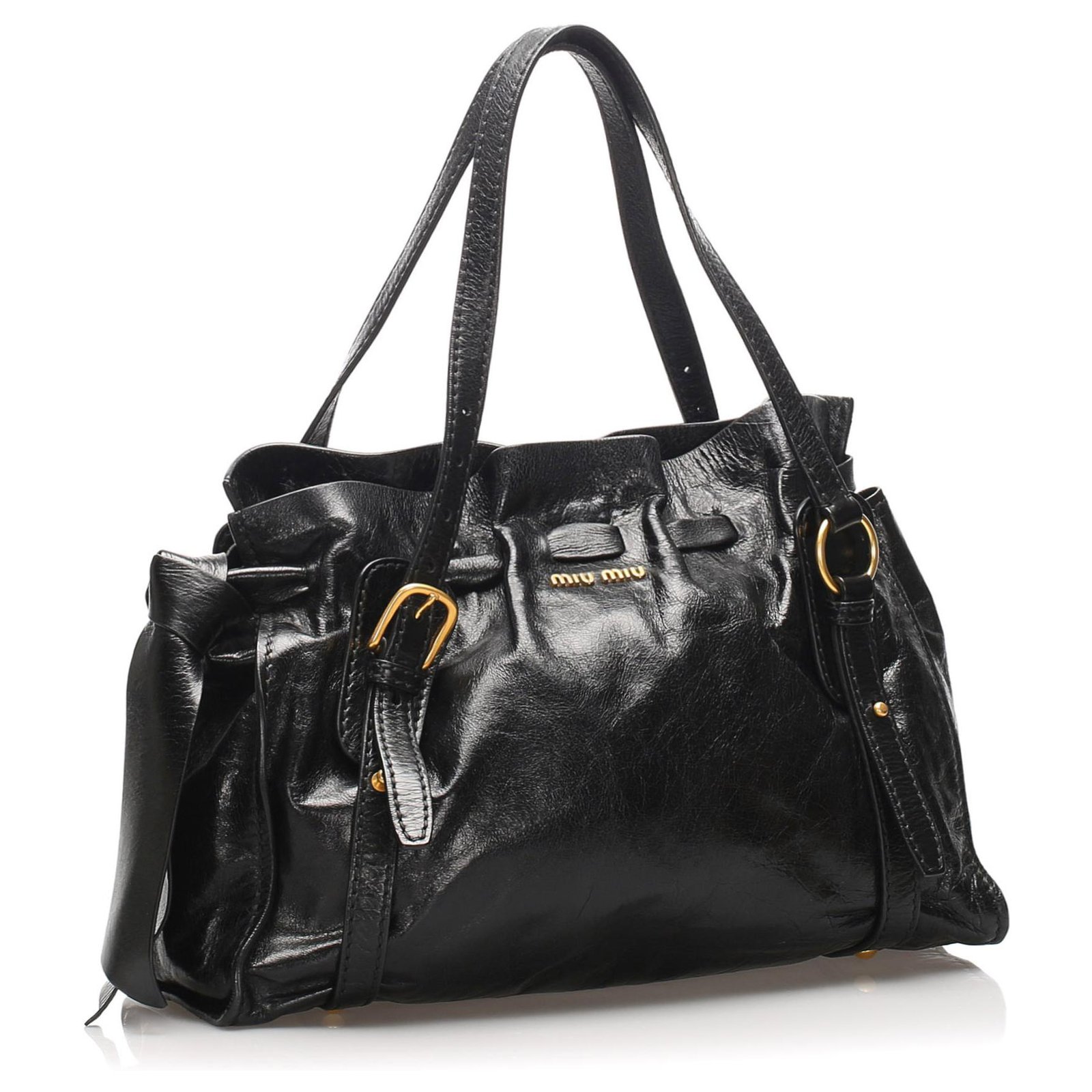 Miu Miu Black Vitello Lux Patent Leather Bag