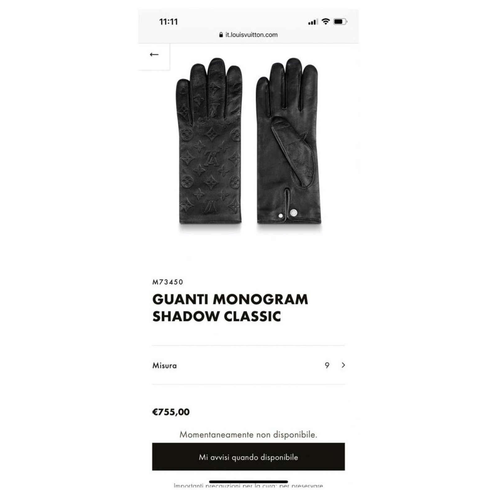 Guantes Louis Vuitton Monogram Shadow Classic Negro Cuero ref.233896 - Joli  Closet