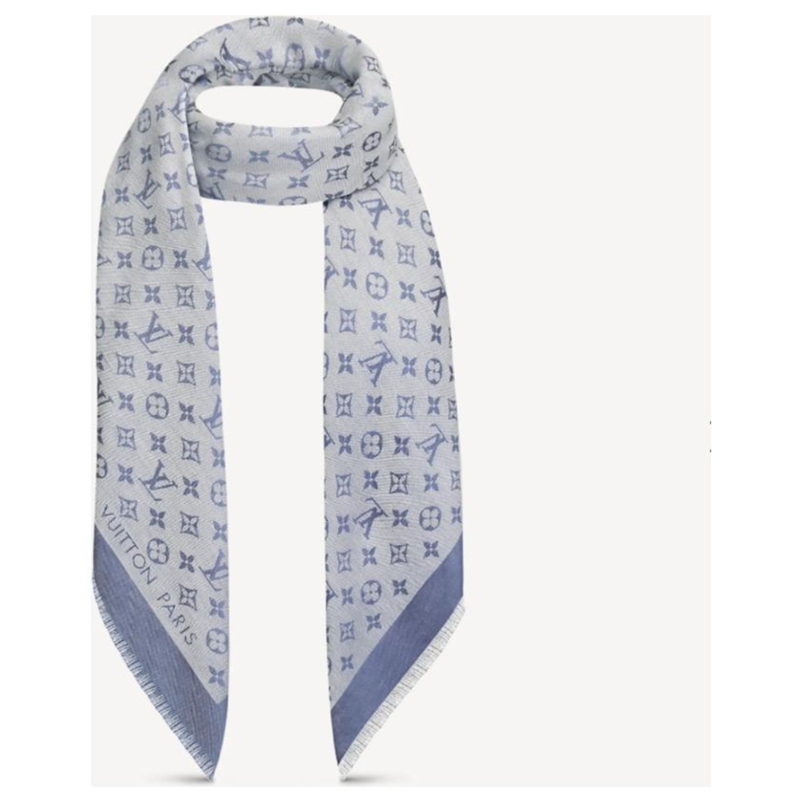 Louis Vuitton M71382 Monogram Denim Shawl Light blue Silk Wool ref
