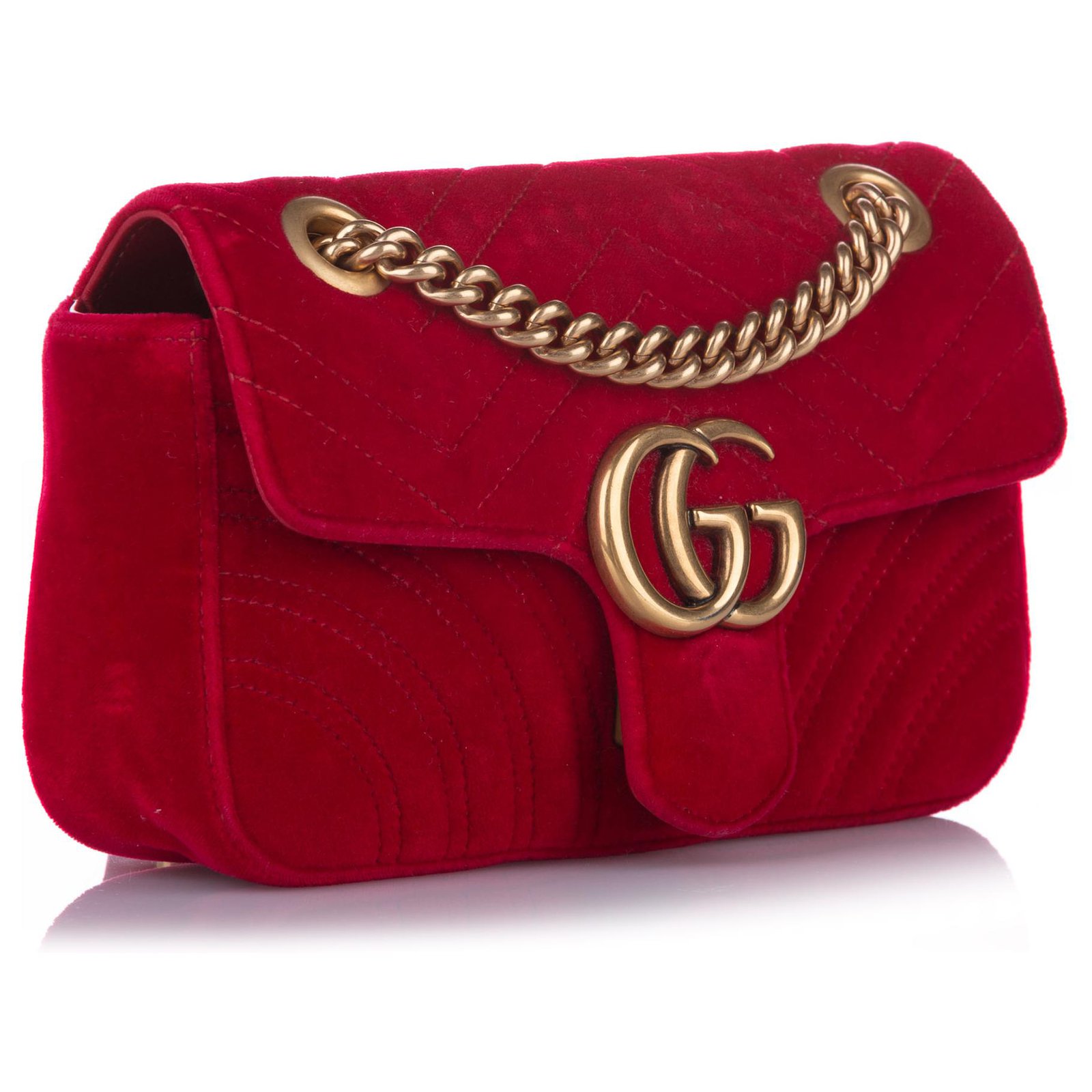 GUCCI GG Marmont Mini Velvet Shoulder Bag in Red