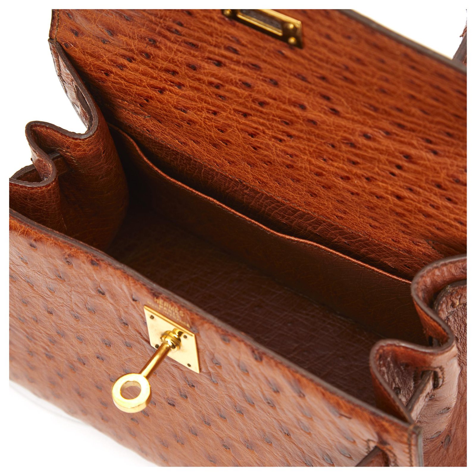 Kelly mini ostrich handbag Hermès Gold in Ostrich - 35695556