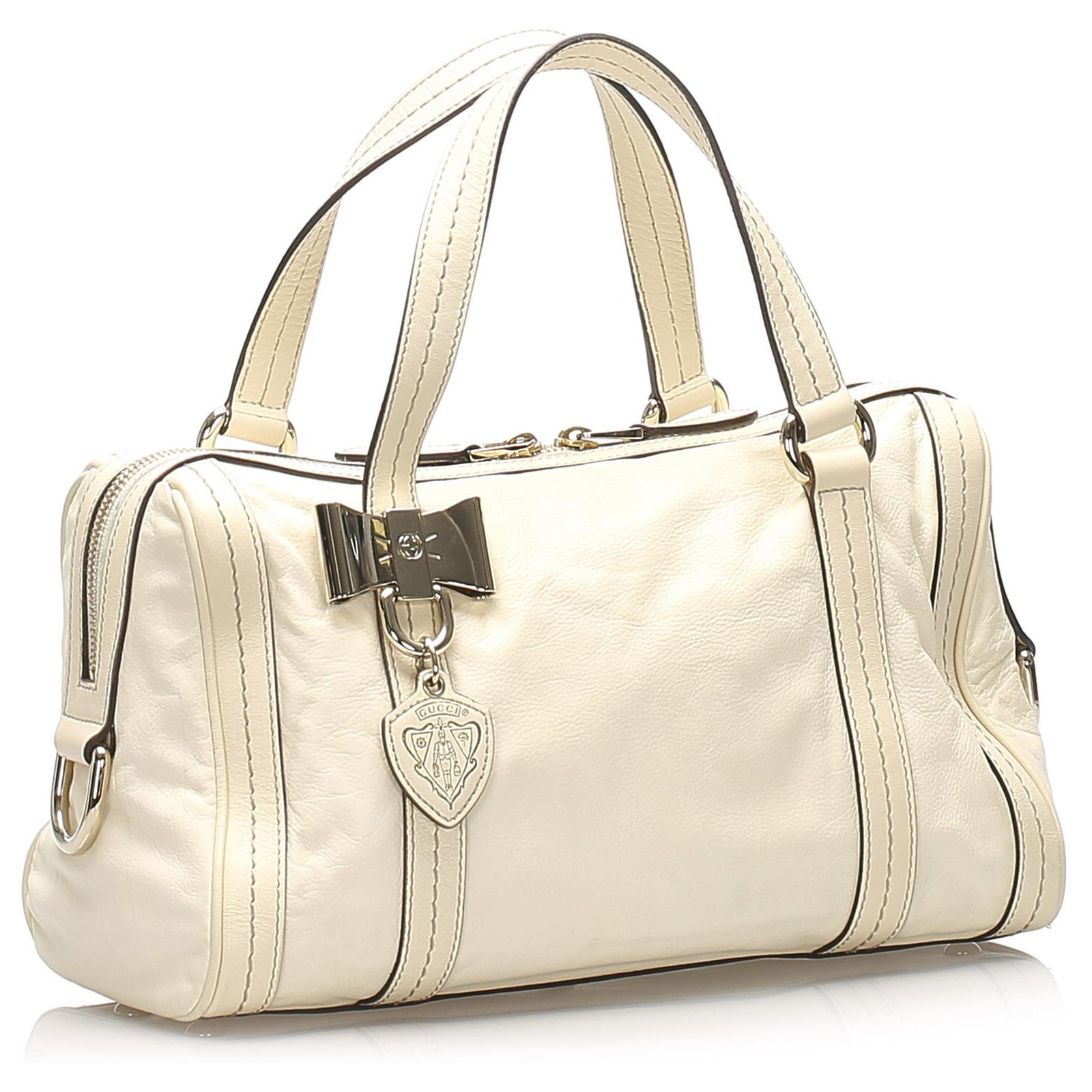 Gucci White Bamboo Leather Croisette Cream ref.146907 - Joli Closet